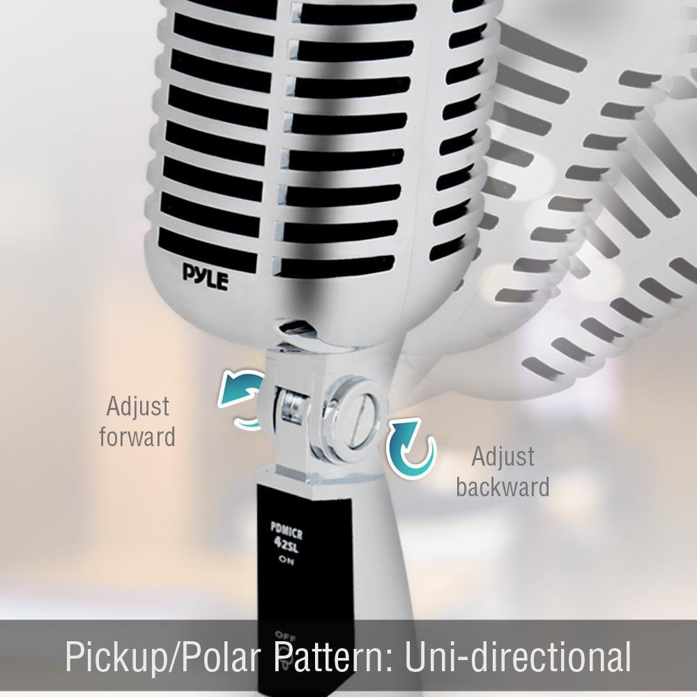 Pyle Classic Retro Dynamic Vocal Microphone - Old Vintage Style Unidirectional Cardioid Mic with XLR Cable - Universal Stand Compatible - Live Performance In Studio Recording - PDMICR42SL (Silver)