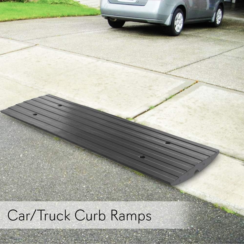 Pyle Car Driveway Adjustable Curb Ramps - 3 Pack Heavy Duty Rubber Threshold Ramp Kit Set -For Loading Dock, Garage, Sidewalk, Truck, Scooter, Bike, Motorcycle & Wheelchair Mobility- PCRBDR23
