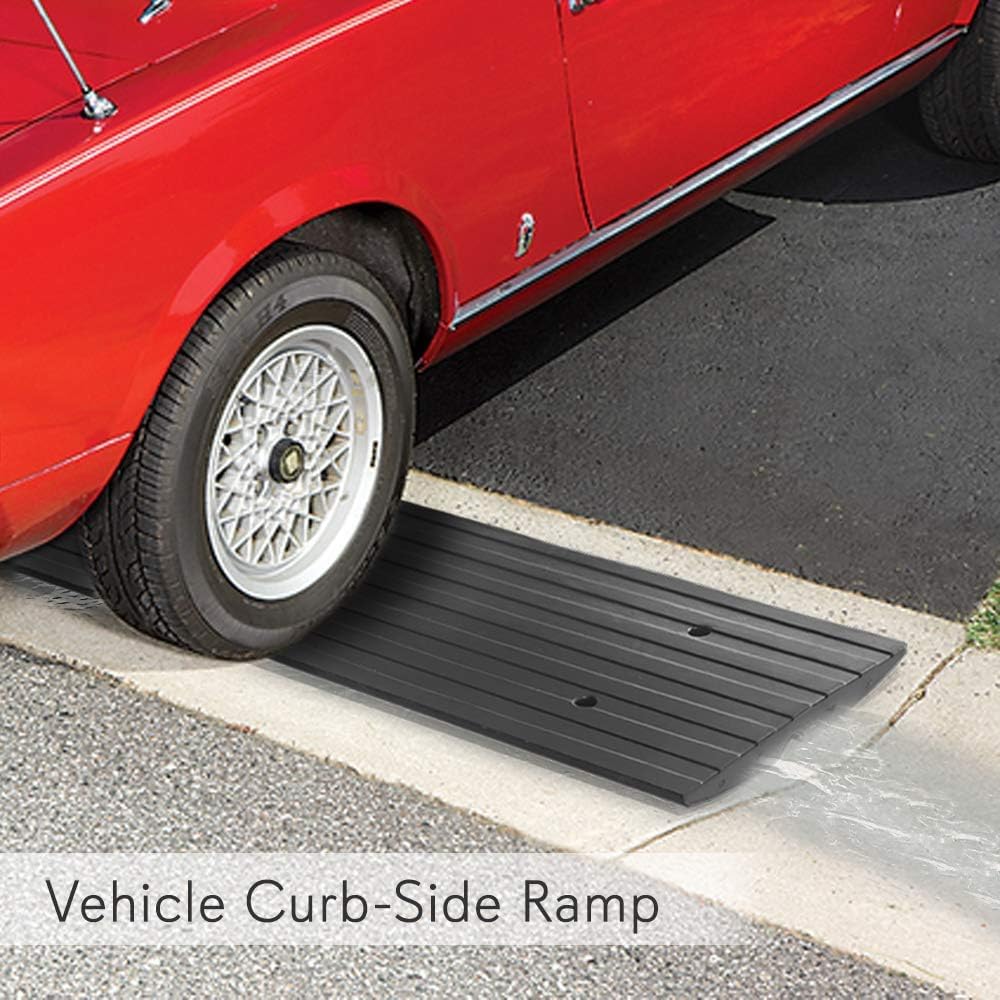Pyle Car Driveway Adjustable Curb Ramps - 3 Pack Heavy Duty Rubber Threshold Ramp Kit Set -For Loading Dock, Garage, Sidewalk, Truck, Scooter, Bike, Motorcycle & Wheelchair Mobility- PCRBDR23