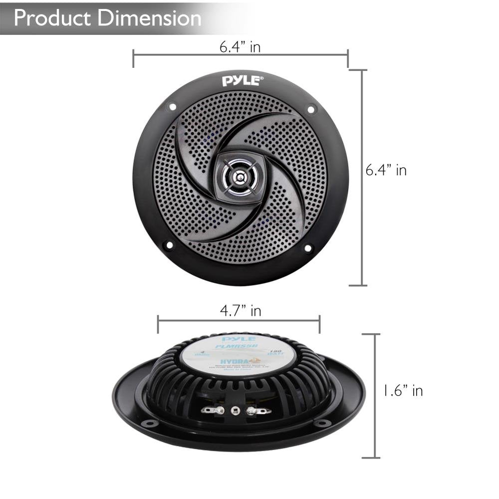 Pyle PLMRS5B 5.25 Inch 180 Watt Waterproof Weather Resistant Outdoor Rated Low Profile Slim Style Marine Speakers, Black (2 Pack)