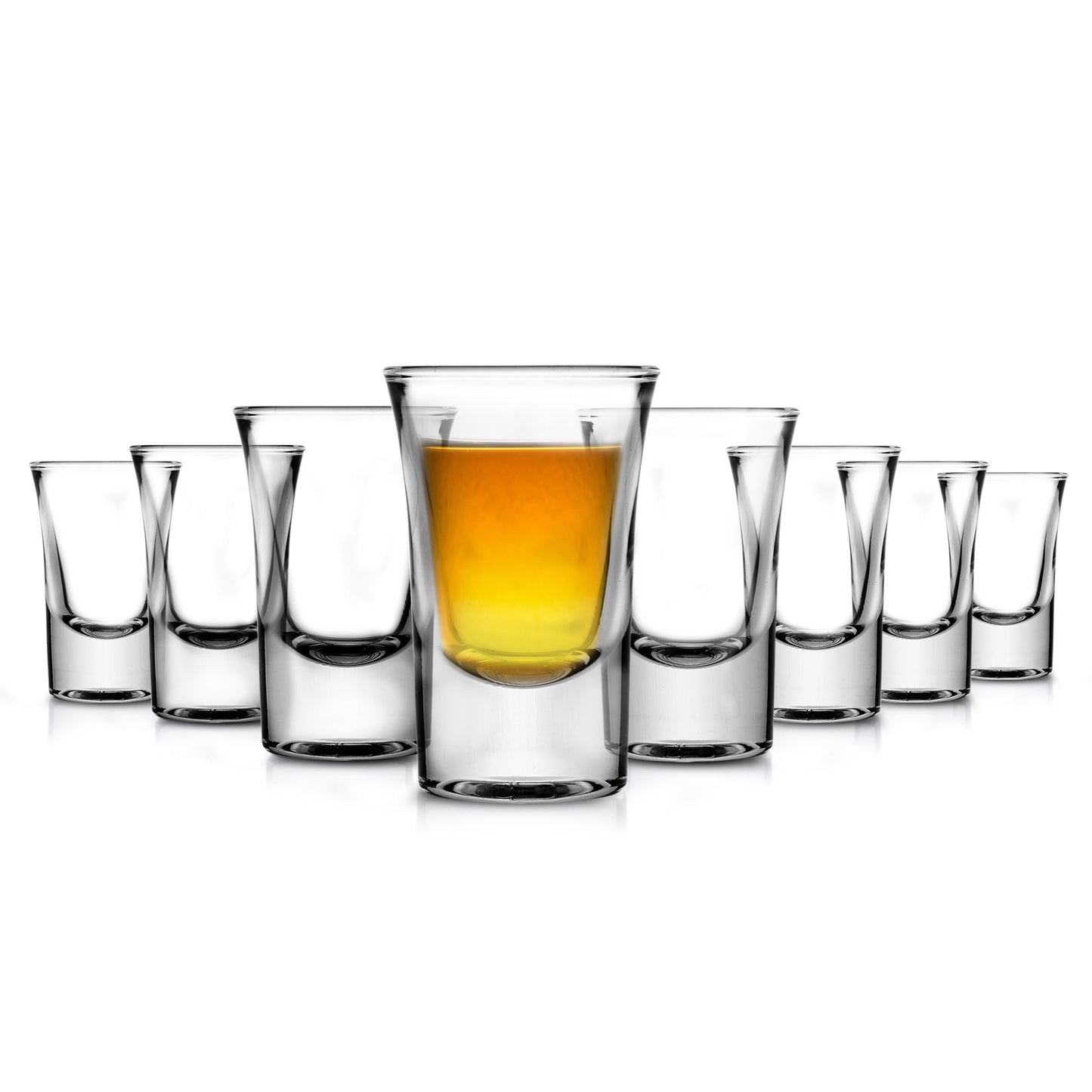 NutriChef 8-Pack Clear Shot Glasses - Heavy Stable Base with Thick Glass - For Hot & Cold Drinks, Whiskey, Vodka, Tequila, Cordial, Spirits, Liquors, & Espressos - Small Bulk 1 Ounce Shotglass