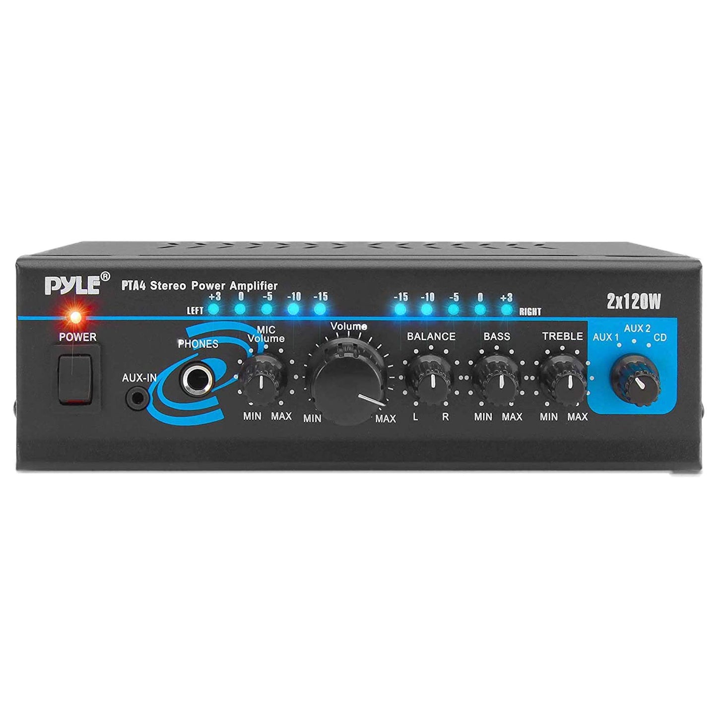 Pyle 2x120W Mini 2-Channe Home Audio Power Amplifier - Bluetooth 5.1 - Stereo Receiver with RCA/AUX/Mic Input - Headphone Jack - Pager/Mixing Modes - Bass/Treble EQ - For PA, Theater & Studio - PTA4