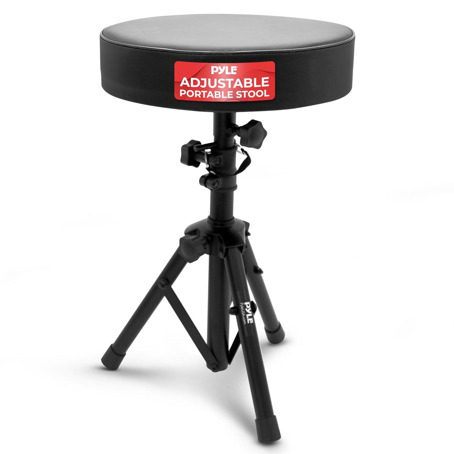 Pyle Drum Throne, Rotatable Padded Seat, Adjustable Height, Foldable Design, Solid Steel Legs, Non-Slip Rubber Feet, Musicians & Drummers, Assembly Required, Supports Up to 330 lbs, 0 lbs Weight