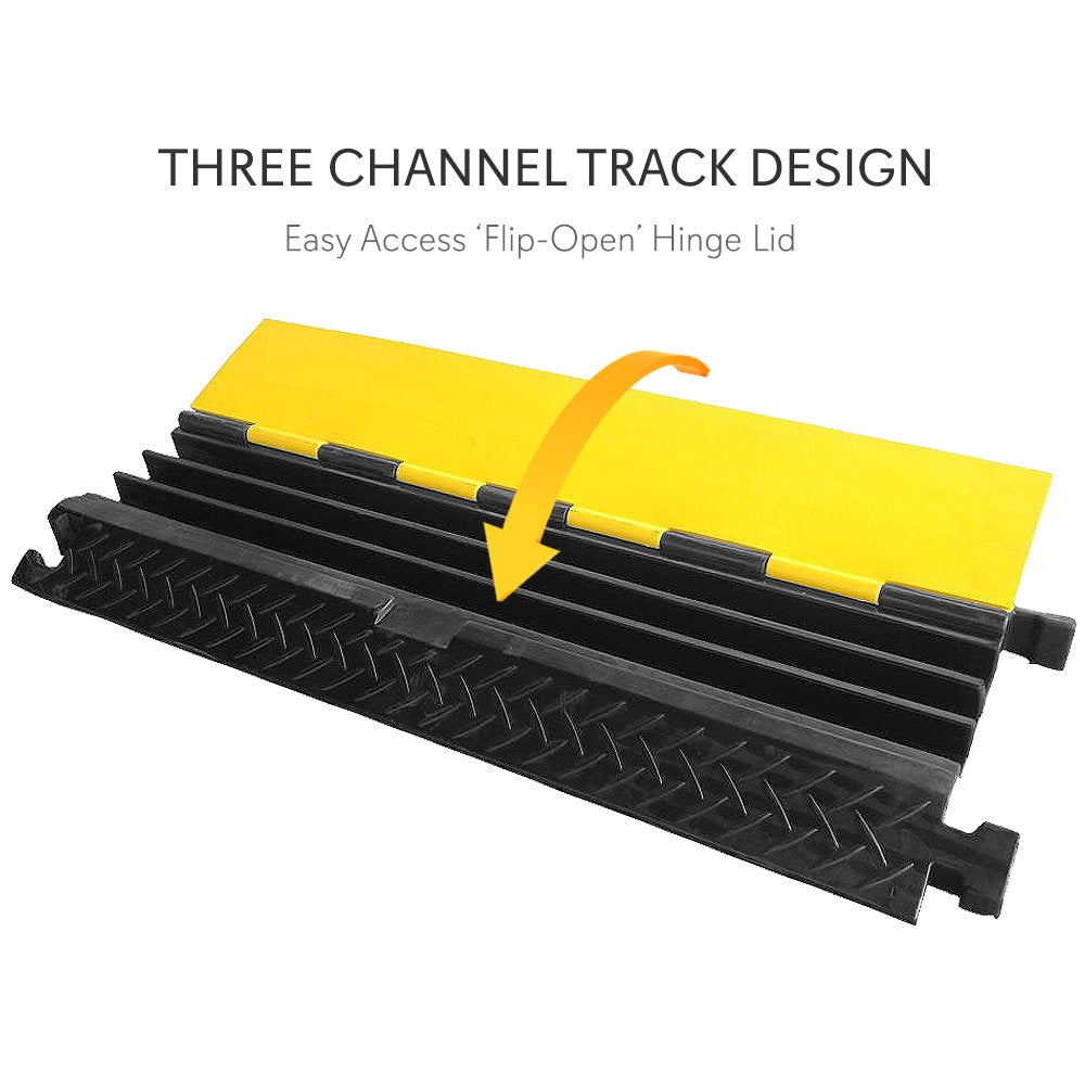 Pyle Durable Cable Protective Ramp Cover - Supports 33000lbs Three Channel Heavy Duty Cord Protection w/ Flip-Open Top Cover, 35.4” x 13.6” x 1.96” Cable Concealer for Indoor Outdoor Use PCBLCO105