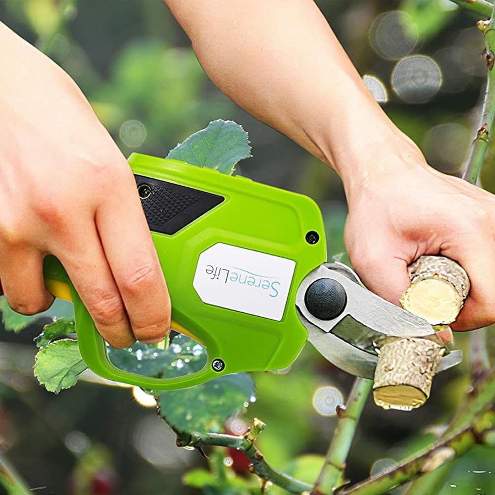 Serenelife Cordless Pruning Shears & Branch Cutter - Electric Pruner with 6 feet of Extension Reach - Rechargeable Battery & .98 IN Cutting Diameter - Ideal for Bushes, Roses, Gardens & Branches
