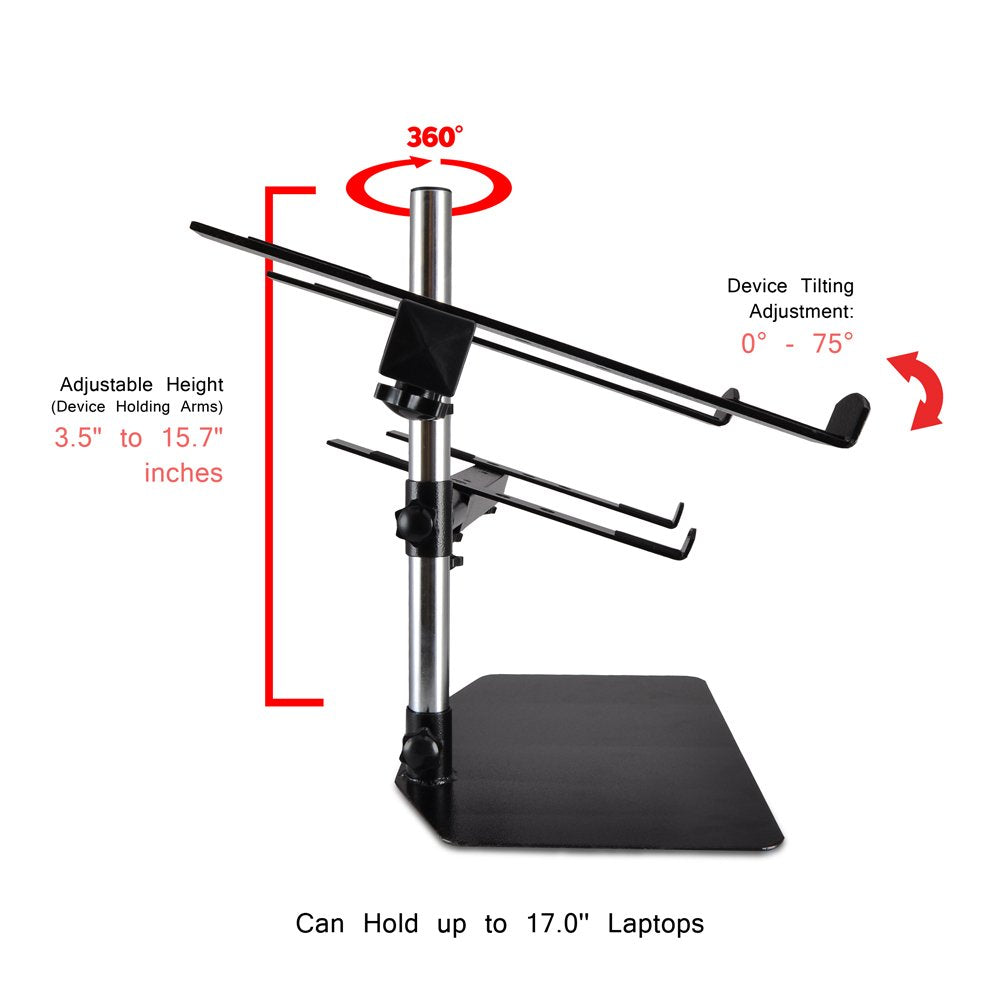 Pyle Portable Dual Laptop Stand - Standing Table Holder with Bracket Arms, Adjustable Height and Ergonomic Design for DJ Mixer, Sound Equipment, Workstation, Gaming and Home Use - PLPTS45