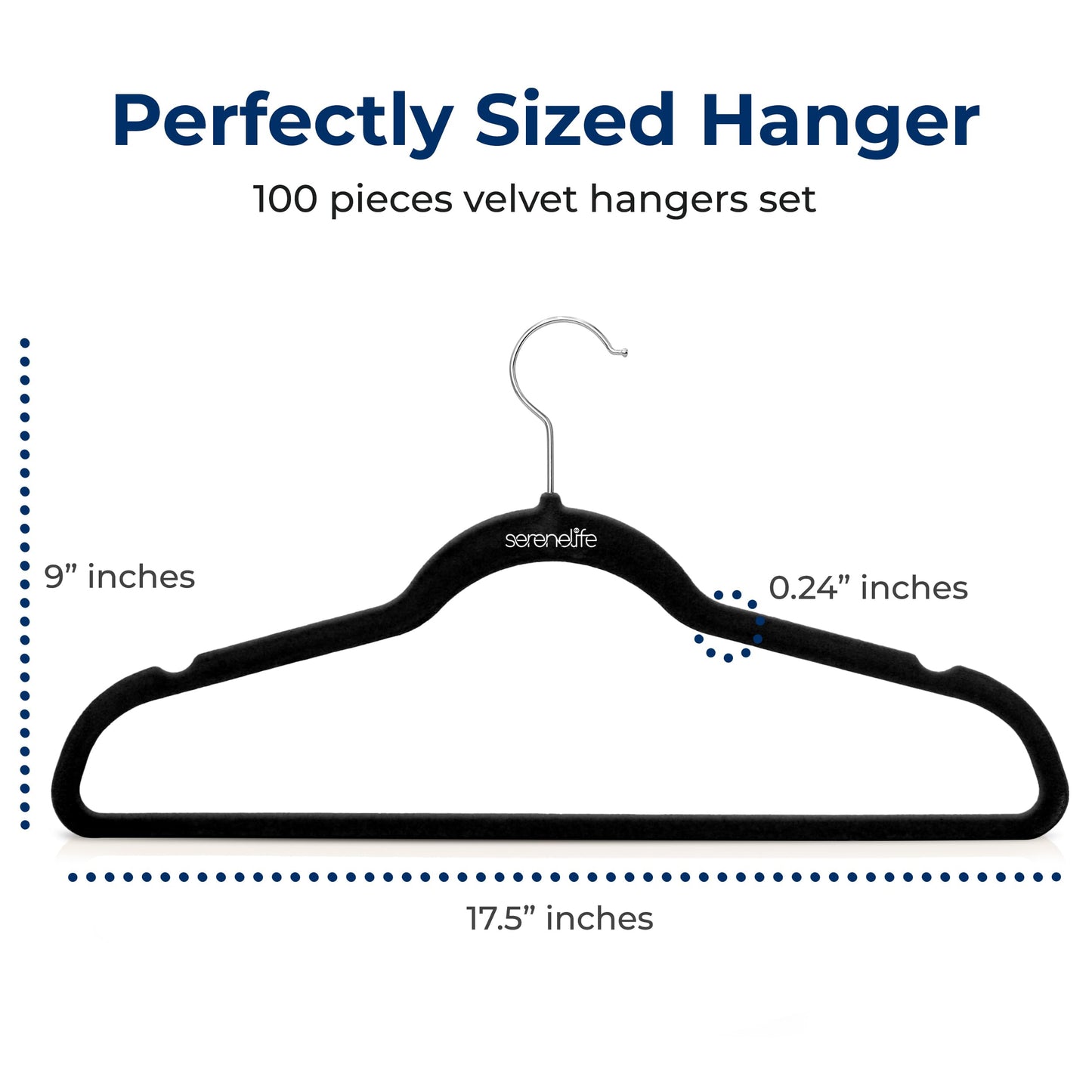 SereneLife 100-Pack Velvet Hangers – Slim, Non-Slip Design with Swivel Hook – Heavy-Duty Closet Organizer for Shirts, Pants & Dresses – Lightweight, Space-Saving Storage Solution – Black