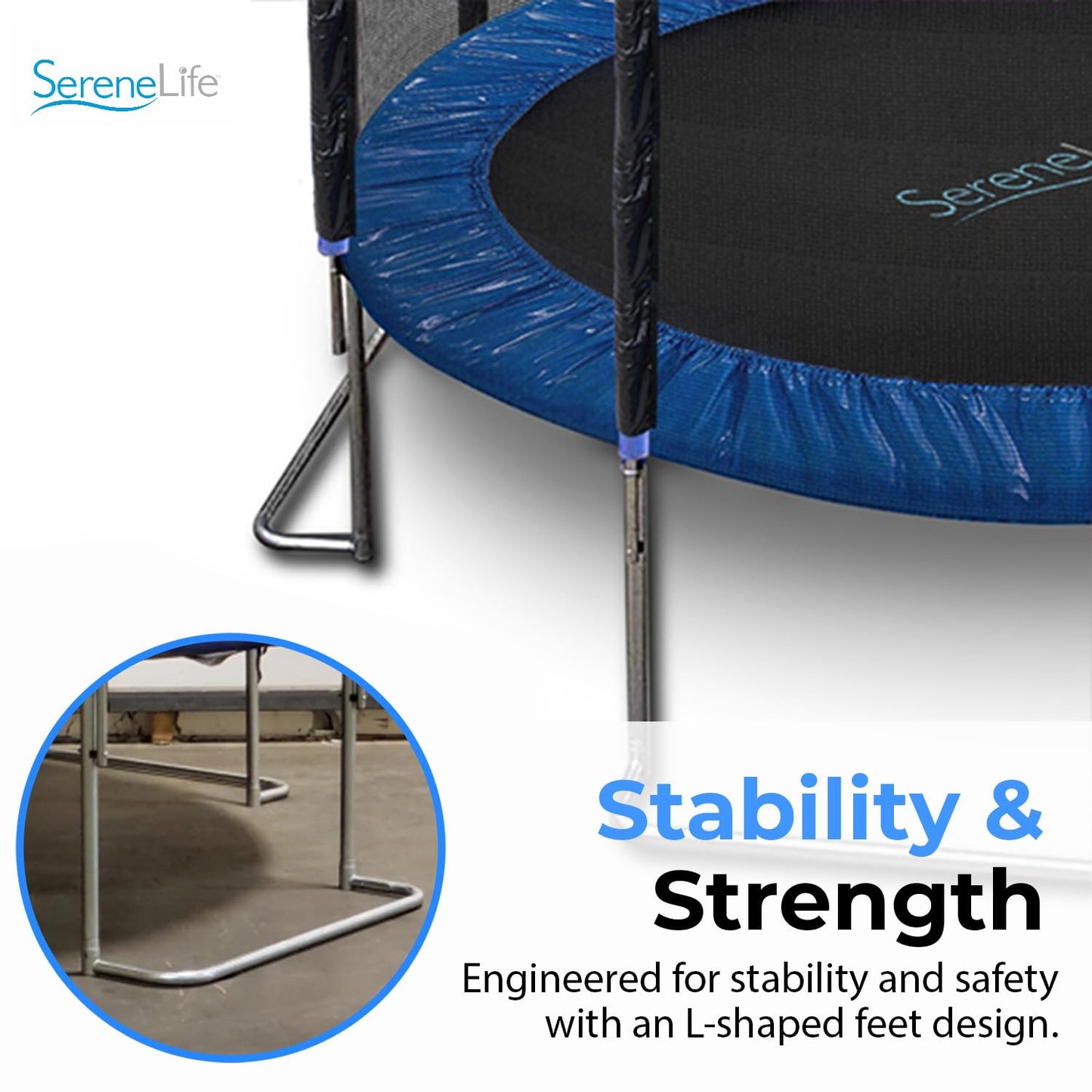 SereneLife 12FT Trampoline Outdoor – Heavy-Duty Backyard Trampoline for Kids and Adults with Wide Jumping Surface, Stable L-Shaped Legs, Safety Net, ASTM Approved, Supports 264 lbs., 144 x 106 IN