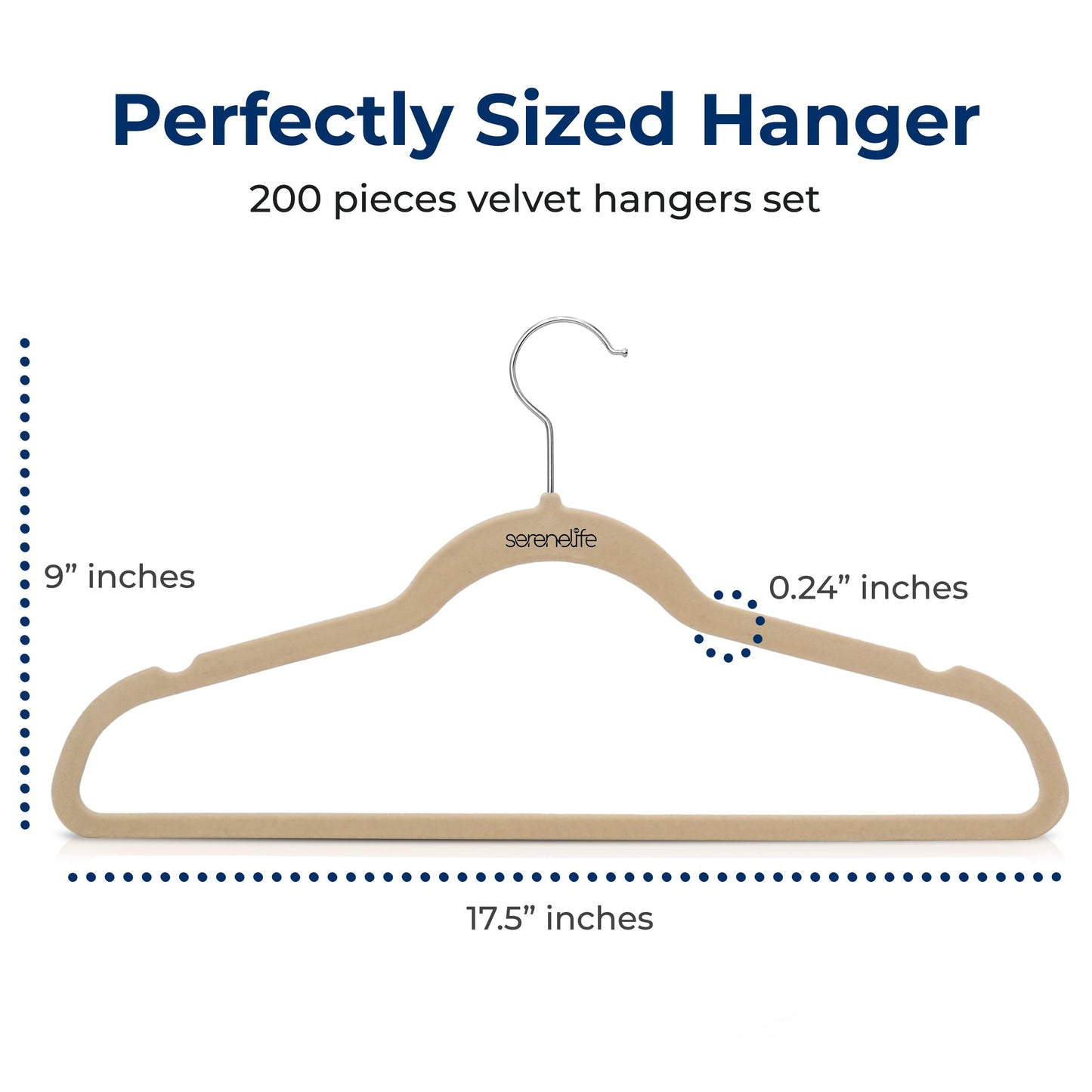 SereneLife 200 Pack Velvet Hangers - Non-Slip Felt Hangers with 360° Swivel Hook, Space-Saving, Ultra-Thin, Lightweight for Shirts, Sweaters, Hoodies, Kids Clothes & Dresses