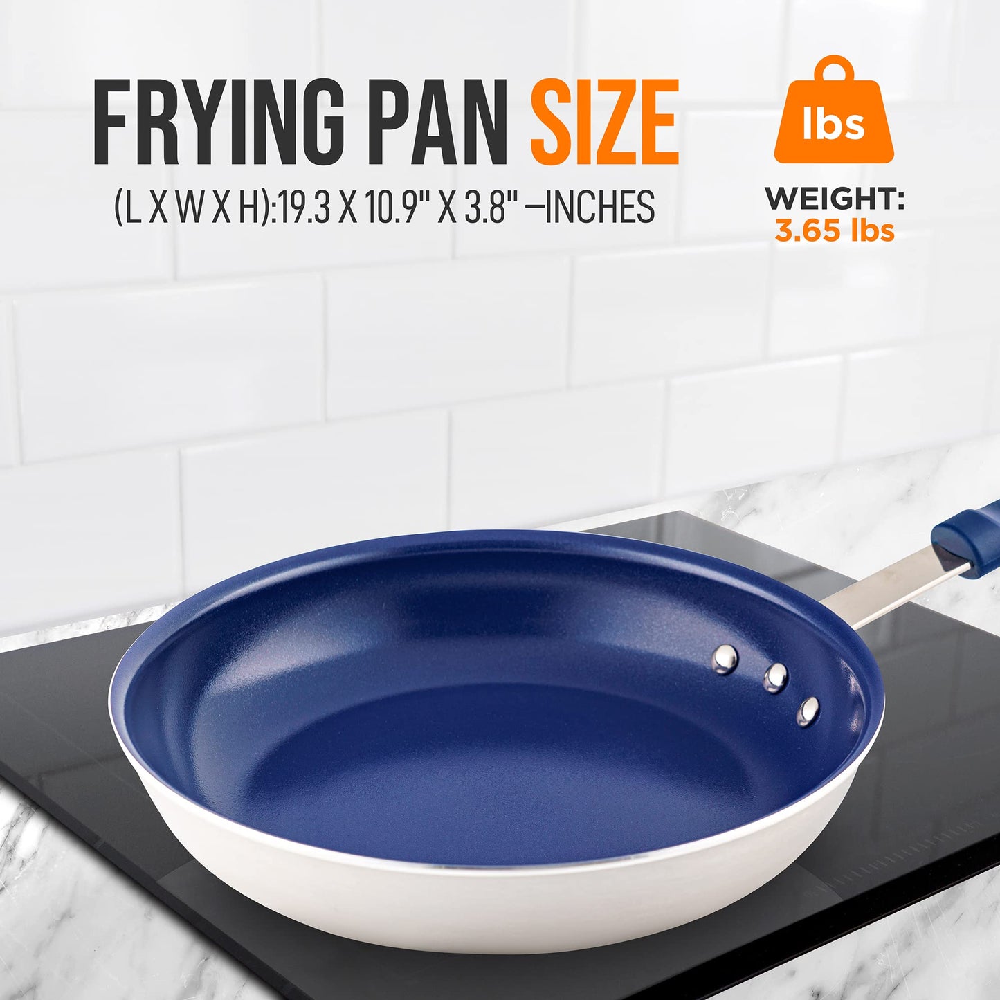 NutriChef 10" Medium Fry Pan - Medium Skillet Nonstick Frying Pan with Silicone Handle, Ceramic Coating, Blue Silicone Handle, Stain-Resistant And Easy To Clean, Professional Home Cookware