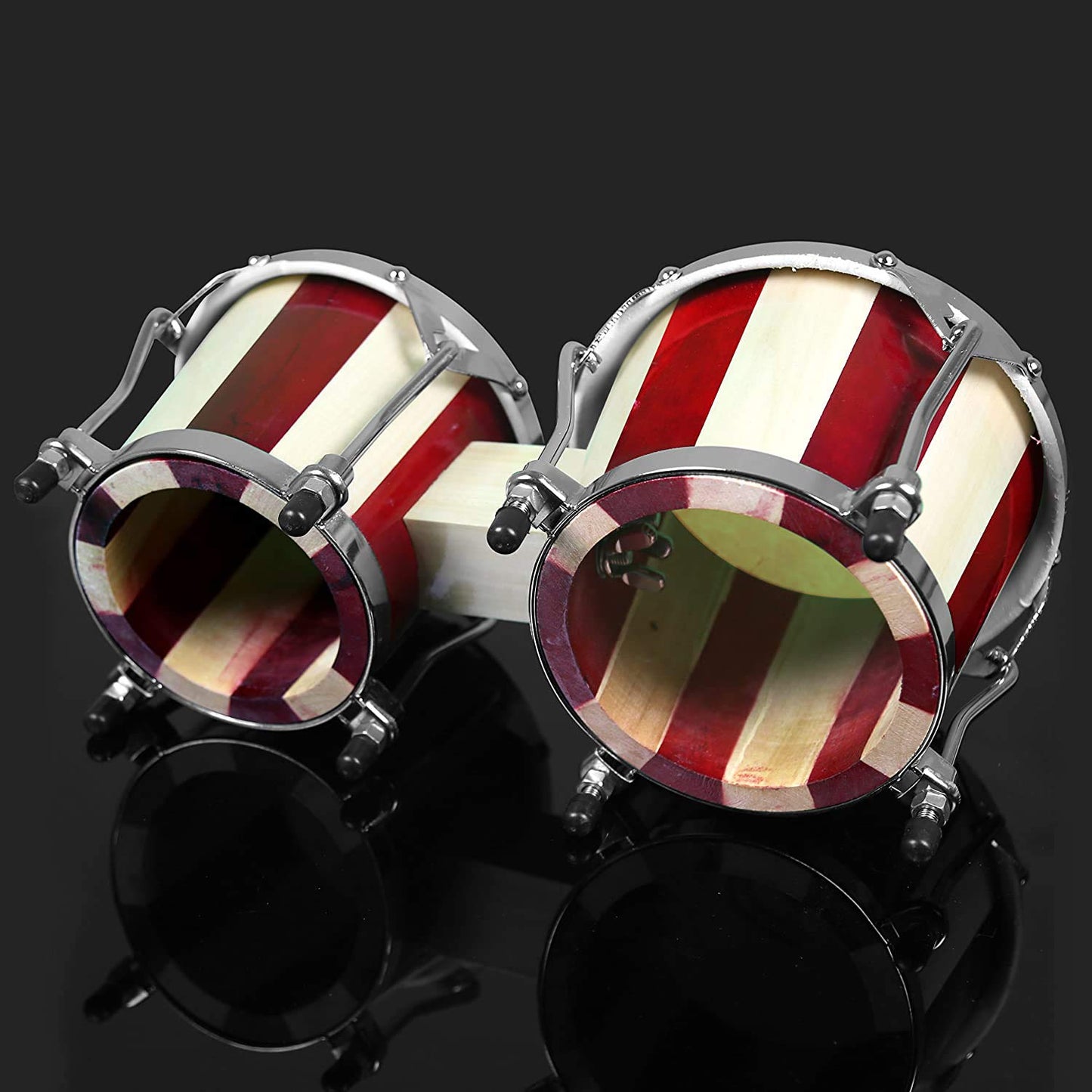 Pyle Hand Crafted Bongo Drums - Pair of Wooden Bongo Drums, 6.5 & 7.5 Inch - PBND10