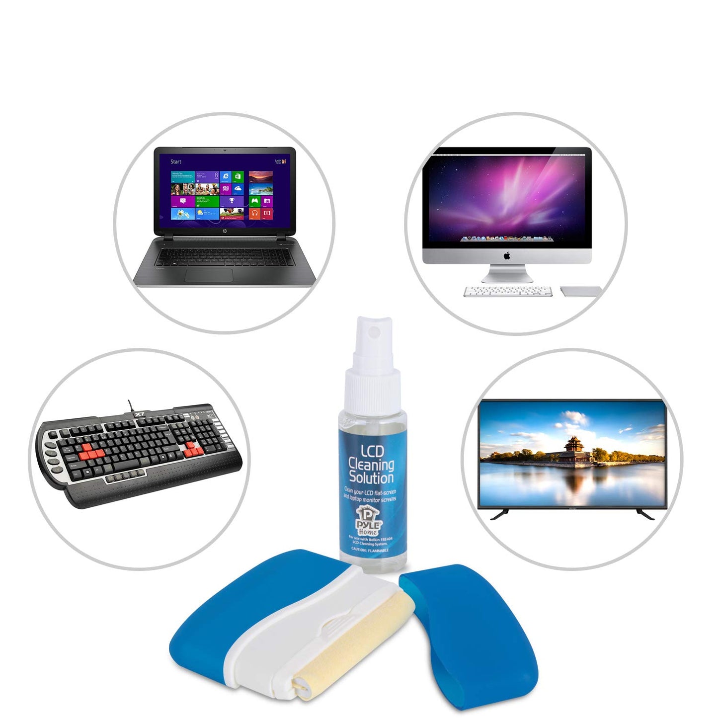 Pyle Home Computer LCD Screen Cleaning Kit-Tool Includes Cleaner Solution Spray, Keyboard Brush, 5 Microfiber Cloth Wipes-Cleans Laptop Surface, Plasma / Flat TV Monitor, Macbook, iPad, iPhone PCL107