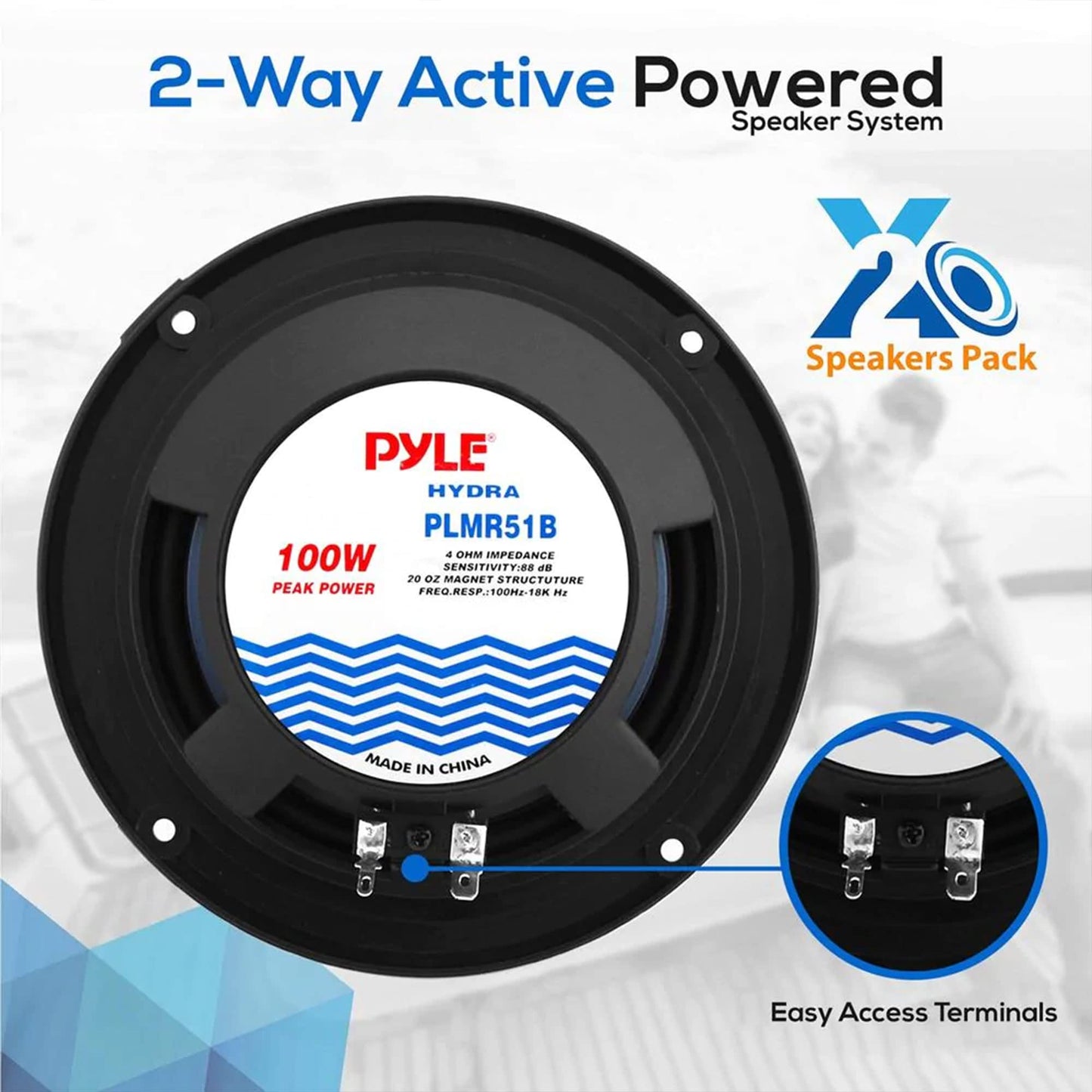 Pyle Bluetooth Marine Receiver Stereo & Speaker Kit 300W Single DIN Boat Marine Head Unit l LCD, Mic, Hands-Free Calling, AUX, MP3/USB/SD, AM/FM Radio, Remote - PLMRK47BK (Black)