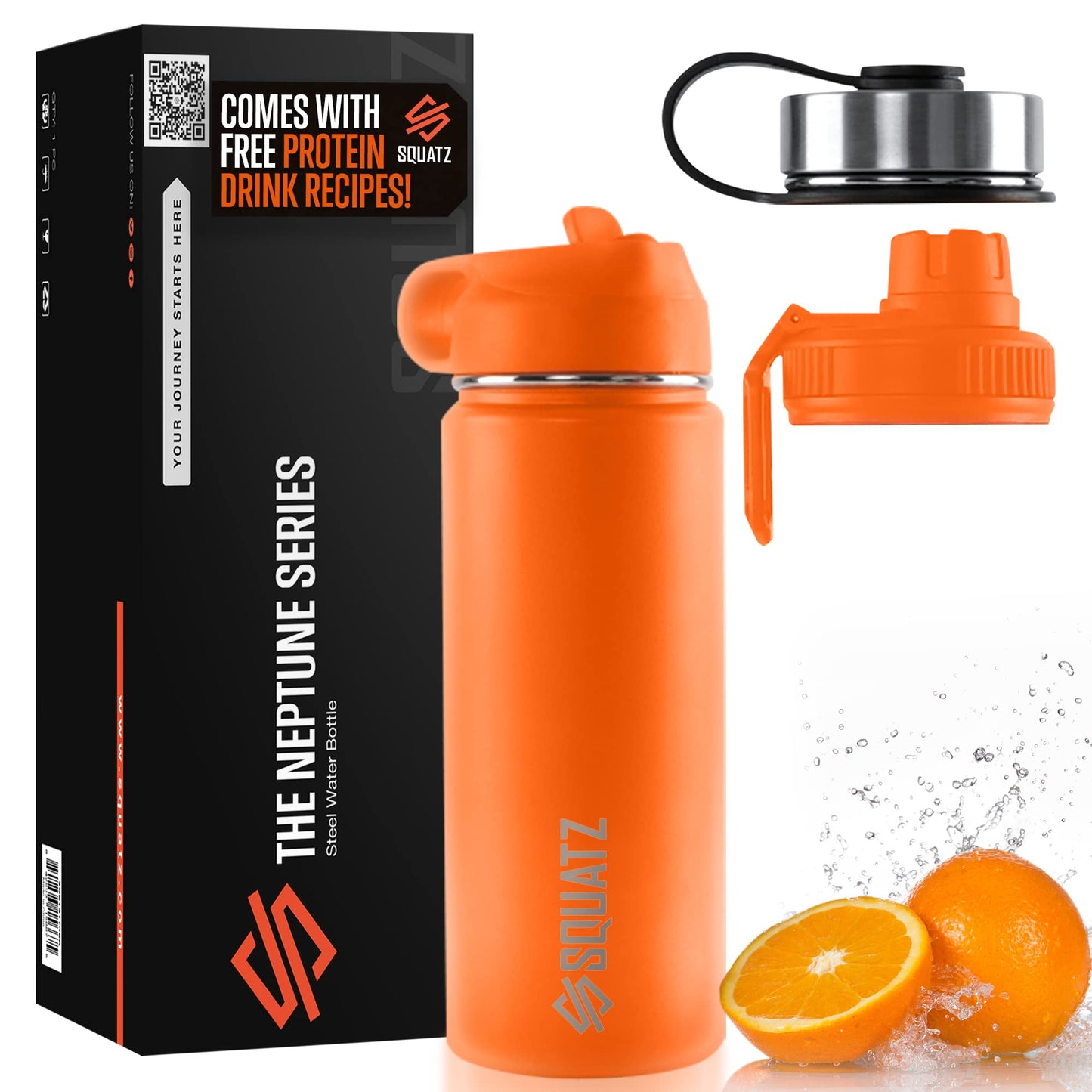 SQUATZ 40 Oz Neptune Series Steel Water Bottle, Stainless Double Wall Vacuum Insulated Flask with Handle Strap, Durable and Elegant Leak Proof Wide Mouth Thermos for Gym, Travel, Hiking, and Camping