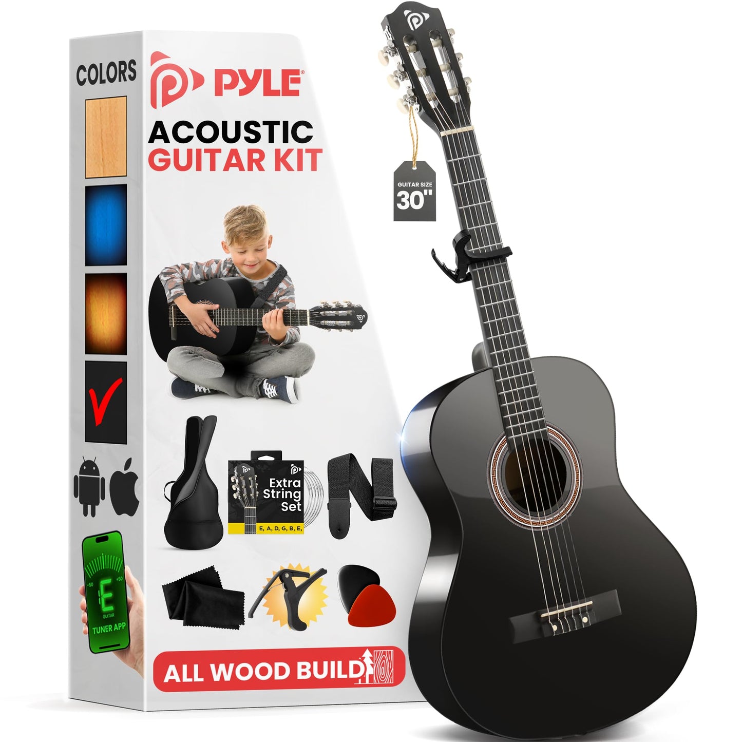 Pyle 6 String HOME_APPLIANCES, Right, Black Gloss, 30" (PGACMS30BK)