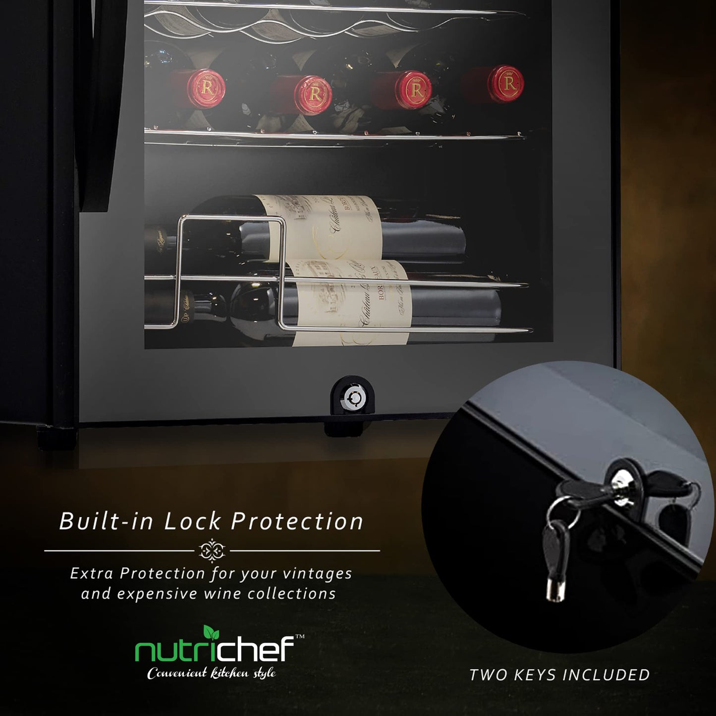 Nutrichef 24 Bottle Wine Fridge | Single Zone Wine Chiller | Adjustable Temperature Control 41°F to 64°F | Ultra Quiet Operation | Wine Cooler For Home & Office | Free Standing 29x16x17 IN