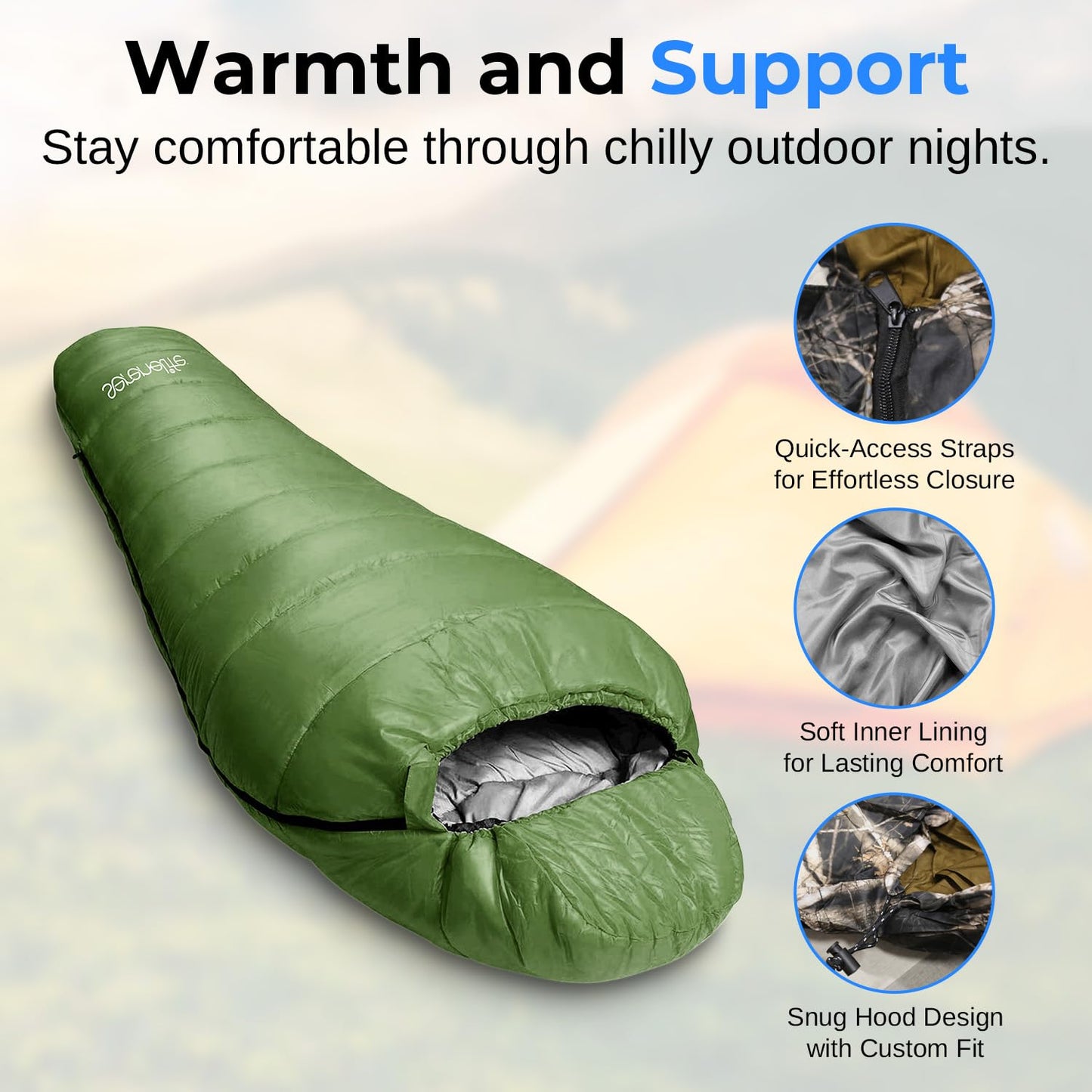 SereneLife Mummy Sleeping Bag with Travel Pillow – Lightweight 4-Season Sleeping Bag for Adults & Kids, Compact Compression Sack, 210T Waterproof Shell, Washable, for Camping, Hiking, Outdoor Use