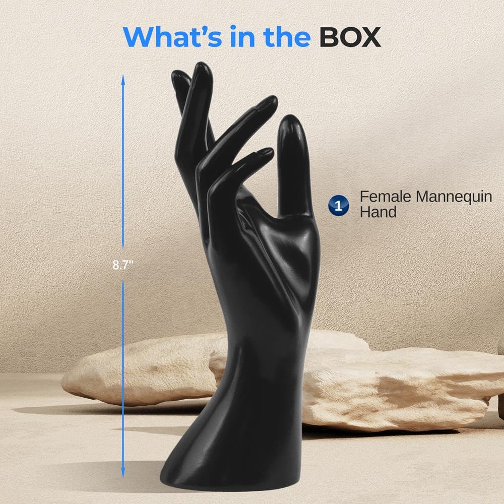 SereneLife Jewelry Hand Display Holder, 8.7-Inch Long Female Mannequin Hand, Perfect for Showcasing Rings, Bracelets, Bangles, Watches, Gloves, Sturdy, Stylish Display for Accessories