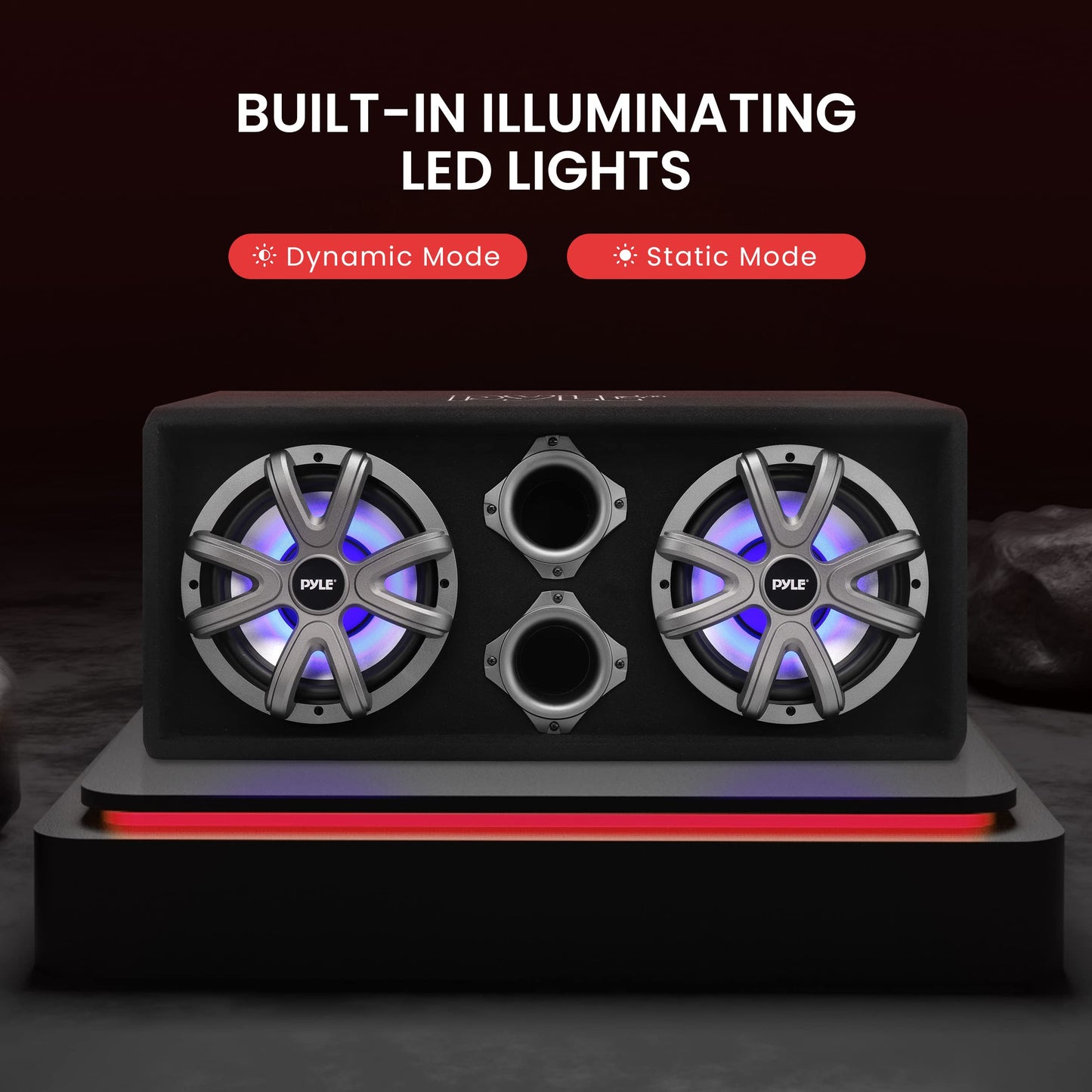 PyleUsa 8" Dual Subwoofer Box System - 400-Watt Slim Mount Truck Audio Subwoofer Box - Rear Vented Design with Built-in Illuminating LED Lights, 2x400 Watts Max Power
