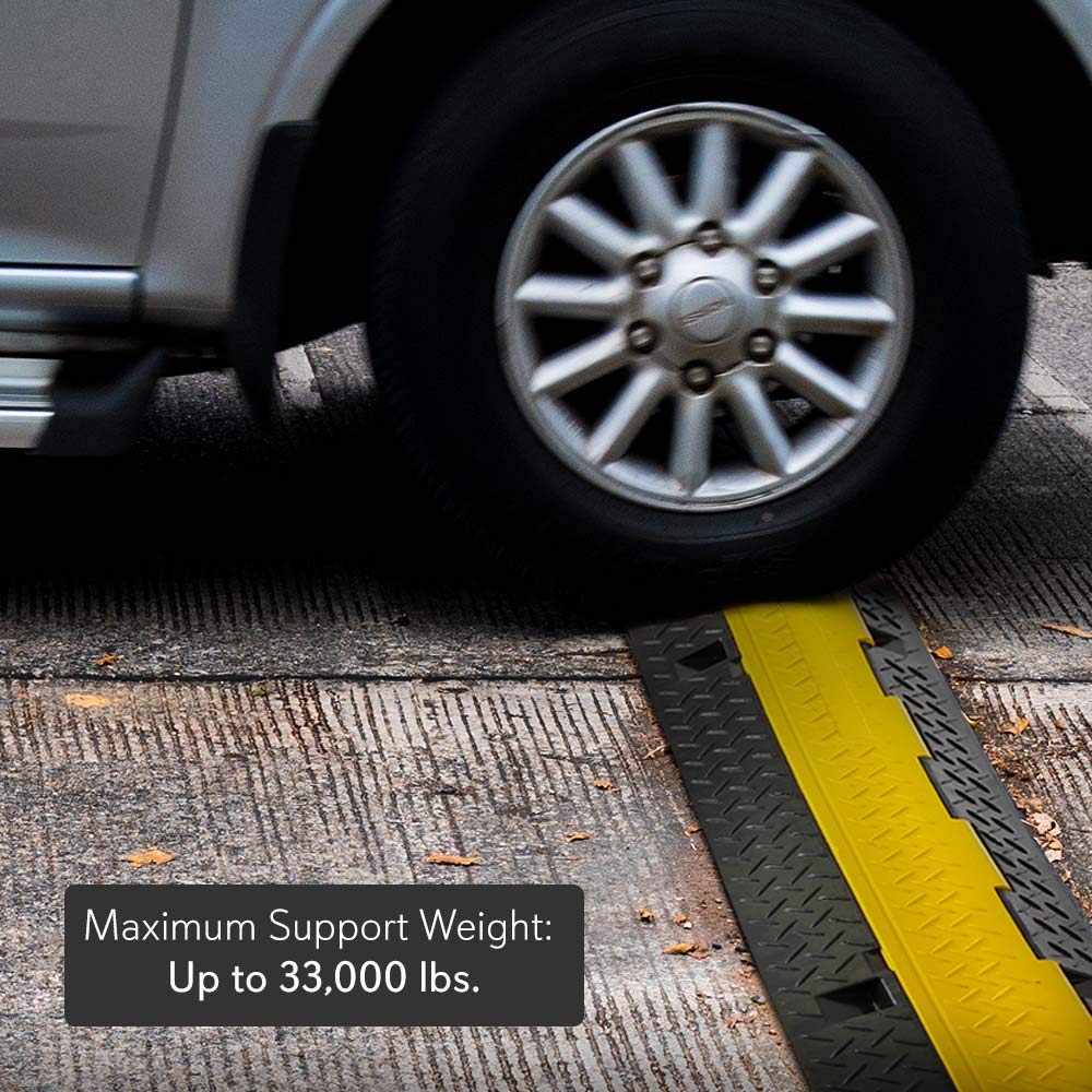 Cable Protector Floor Cover Ramp - 3 Channel Cable Protector Rubber Floor Cord Concealer - Heavy Duty Cable Protector Wire/Hose/Pipe Hider Driveway Protective Covering Armor - Pyle PCBLCO105X2 (Pair)