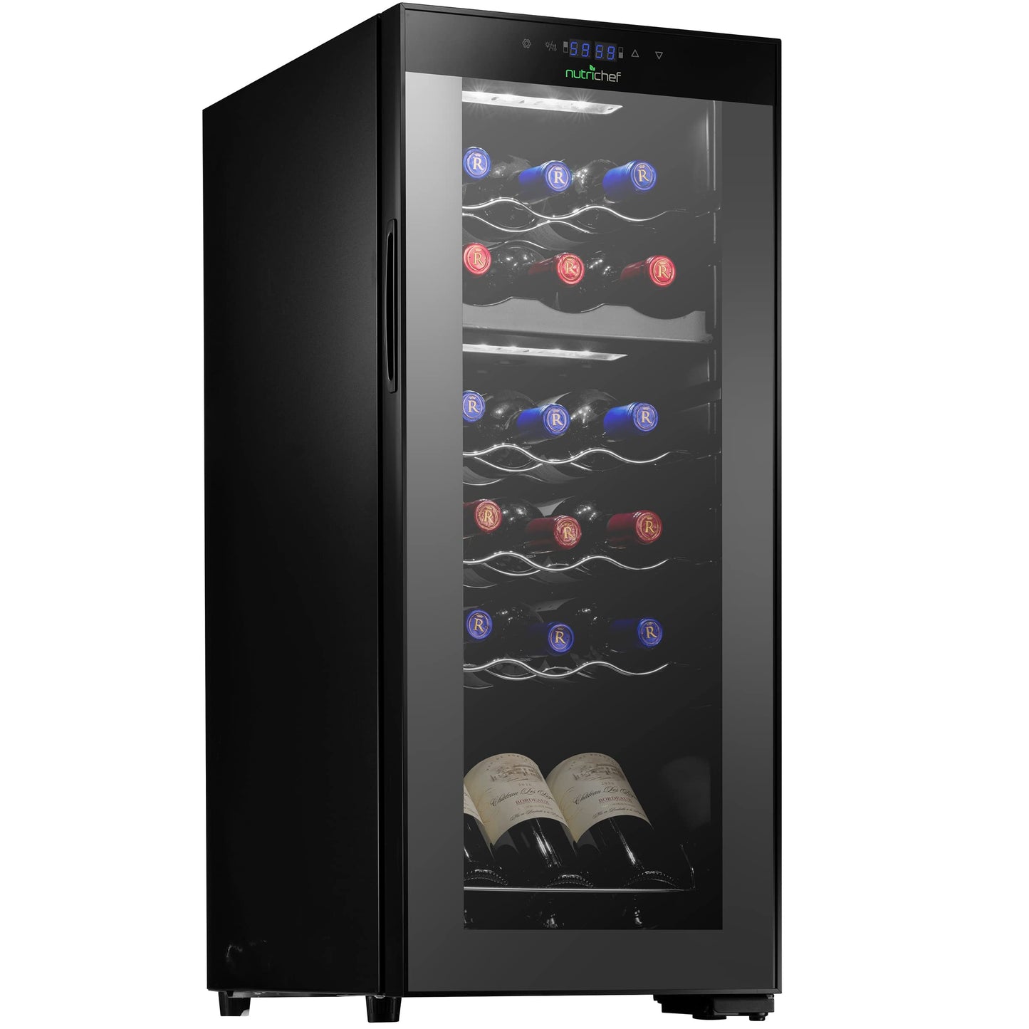 NutriChef PKCWCDS188 Freestanding Wine Fridge, 18 Bottle Dual Zone Beverage Cooler for Home & Office, 32x13x19 inches, Adjustable Temp 41-64F, Black