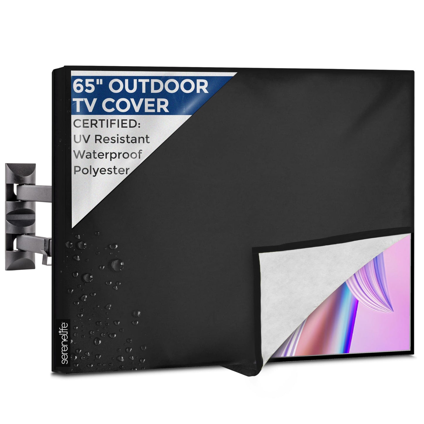 SereneLife Waterproof TV Cover for 60-70 inch TV – Indoor/Outdoor Weatherproof Television with Bottom Cover, Thick Fabric, Dustproof with Remote Control Pocket, Black