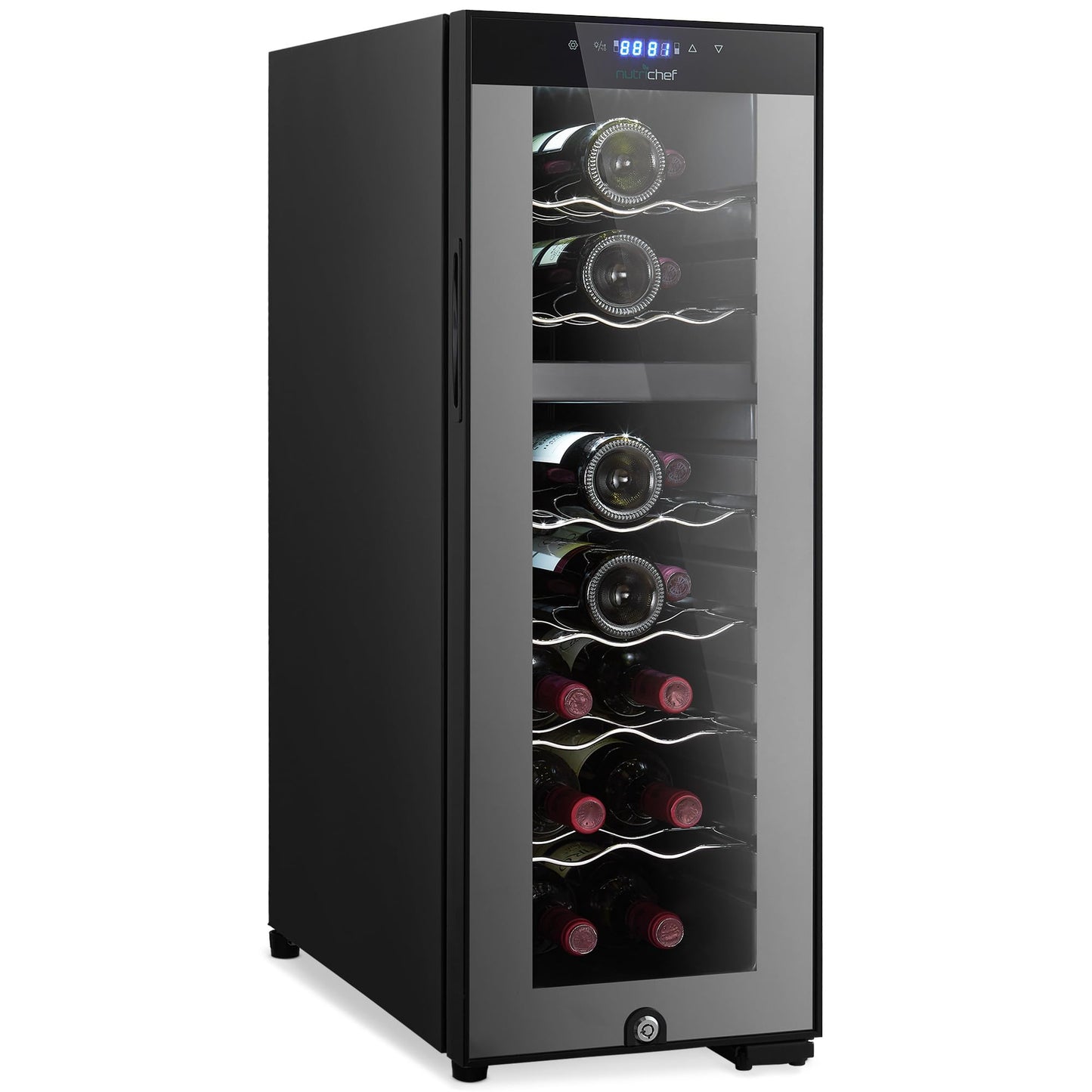Nutrichef 18 Bottle Wine Fridge | Dual Zone Wine Chiller | Adjustable Temperature 41°F to 64°F | Ultra Quiet Operation | Wine Cooler For Home, & Office | Free Standing 32x11x26 IN (Black)