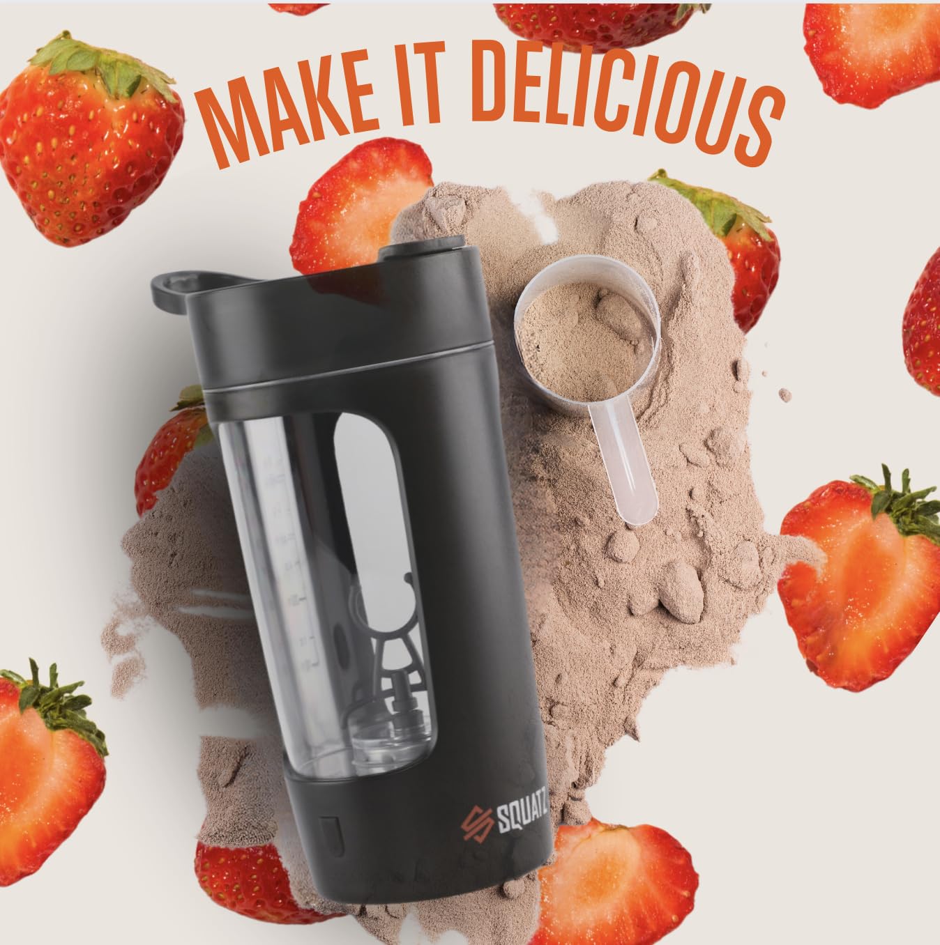 SQUATZ Electric Protein Shaker Bottle - Workout Blender Bottle - Portable Gym Shake Mixer, USB Rechargeable - 22oz