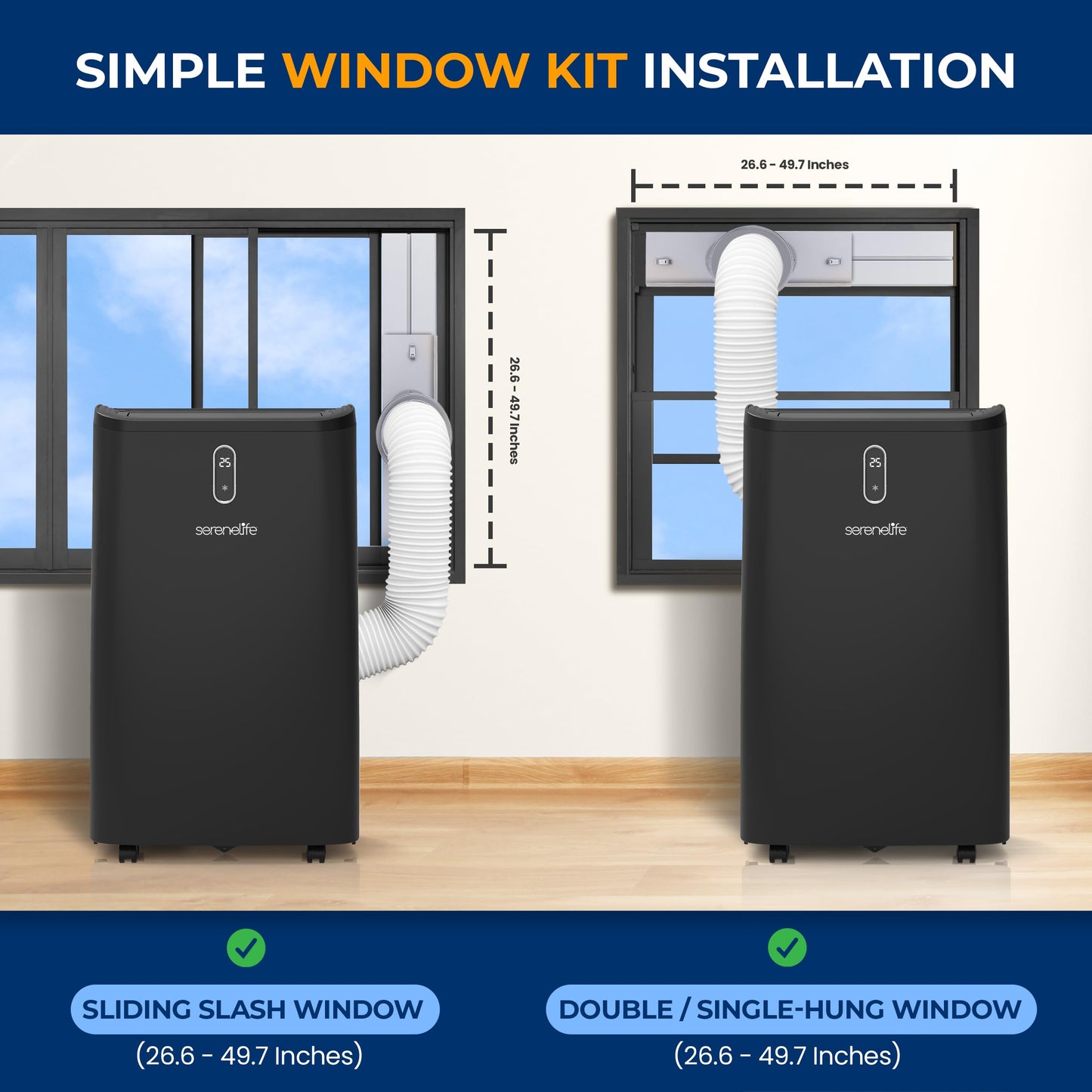SereneLife SLPAC242B Portable Air Conditioner-12000 BTU Capacity (ASHRAE) Compact Home A/C Cooling Unit with Built-in Dehumidifier & Fan Modes, Includes Window Mount Kit (Black), Stadard