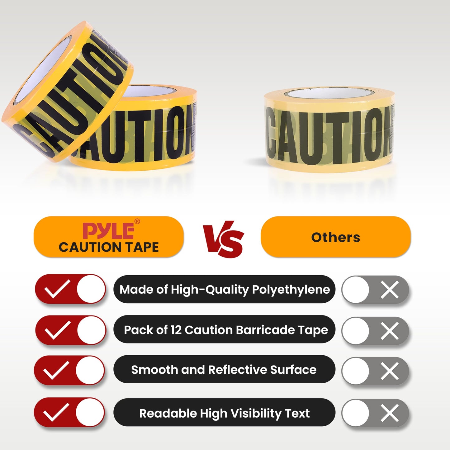 pyle 12 Pieces Yellow Caution Do Not Enter Tape Set - 656 Foot Long Tape Roll Suitable for a Wide Range of Applications, Including Roadworks, Events, and Hazardous Areas