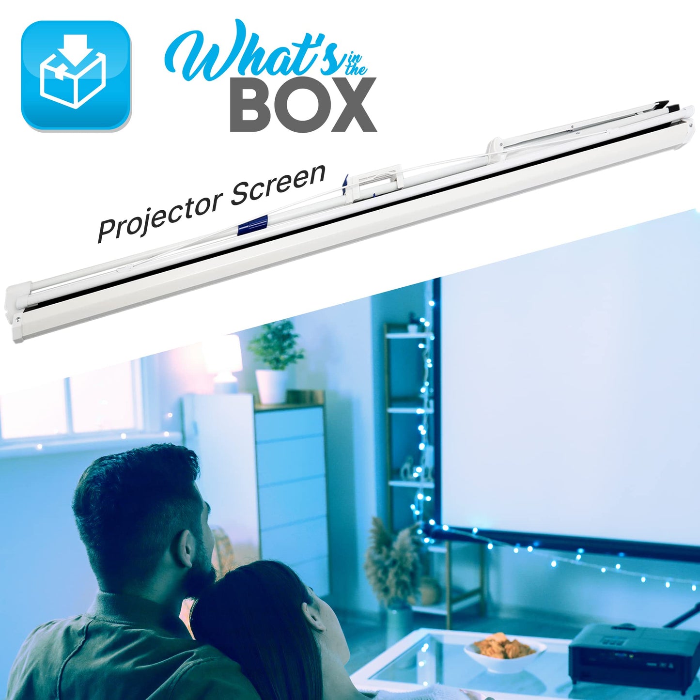 Projector Screen 84" with Floor Standing Portable Fold-Out Roll-Up Tripod Manual, Mobile Movie Screen, Home Theater Cinema Wedding Party Office Presentation, Quick Assembly