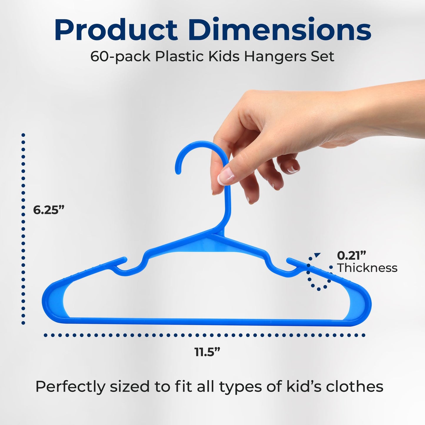 SereneLife 60 Pack Plastic Kids Hangers – Non-Slip Baby Hangers for Closet, Space-Saving Thin Design for Organizing Clothes, Infant, Toddler, and Newborn Clothing (Blue)