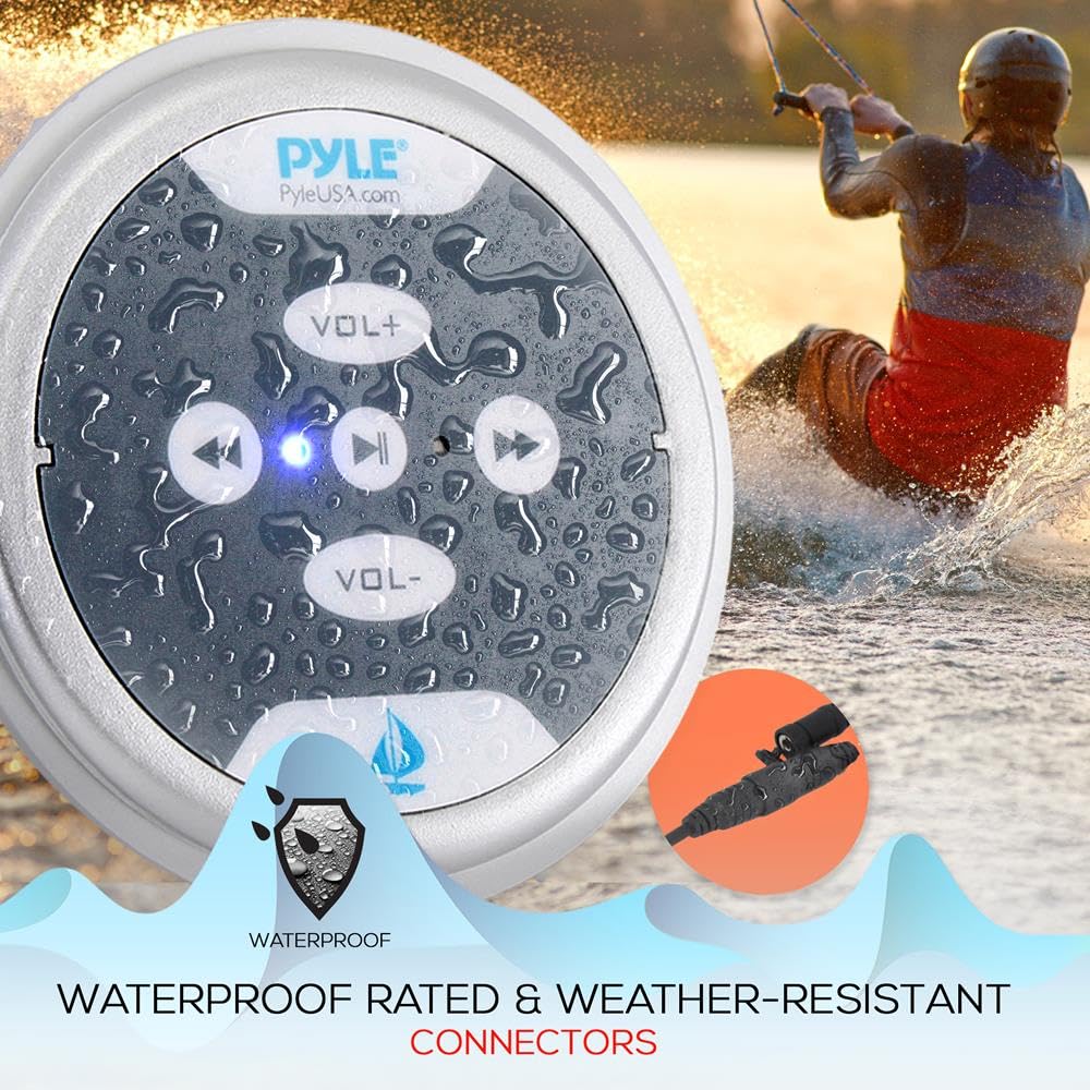 Pyle Waterproof Bluetooth Marine Amplifier Receiver - Weatherproof 2 Channel Wireless Amp for Stereo Speaker with 600 Watt Power, Wired RCA, AUX and MP3 Audio Input Cable, Silver