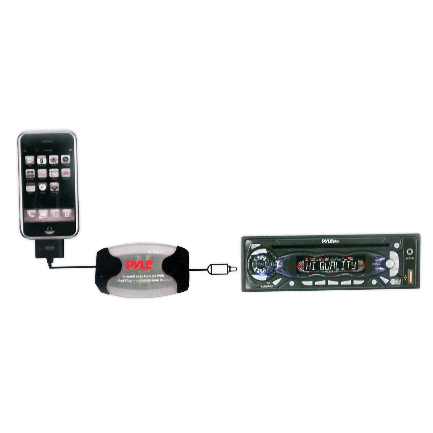 Pyle Ground Loop Noise Isolator - Apple iPhone 4 or 4S Direct to 3.5 mm or 1/8-Inch Stereo Audio Line Driver - Eliminate Engine Interference and Hum - PLGI37I
