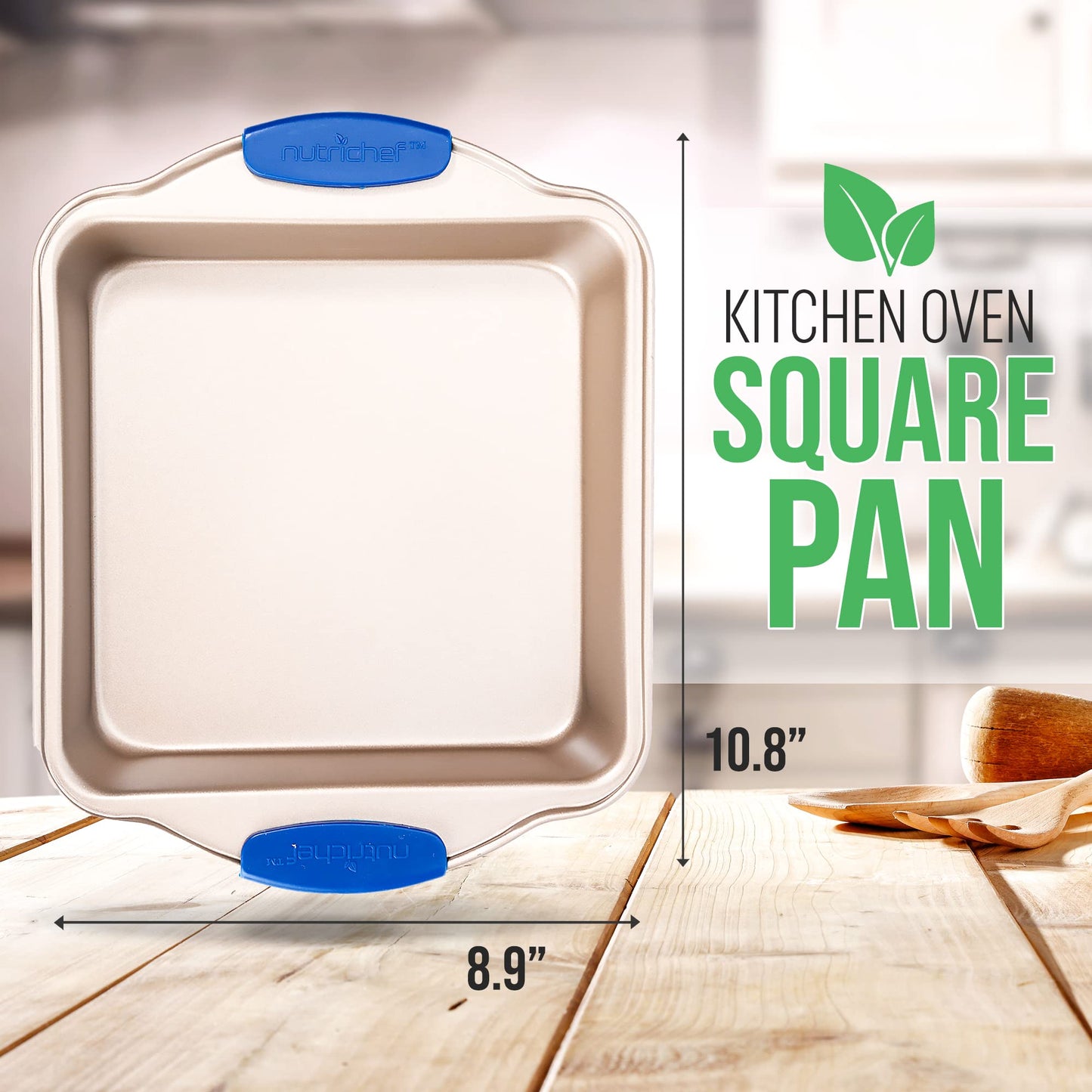 NutriChef Non Stick Baking Pan, Blue Carbon Steel Bake Pan with Red Silicone Handles, Commercial Grade Restaurant Quality Metal Bakeware, Compatible with Model NCSBSBL8