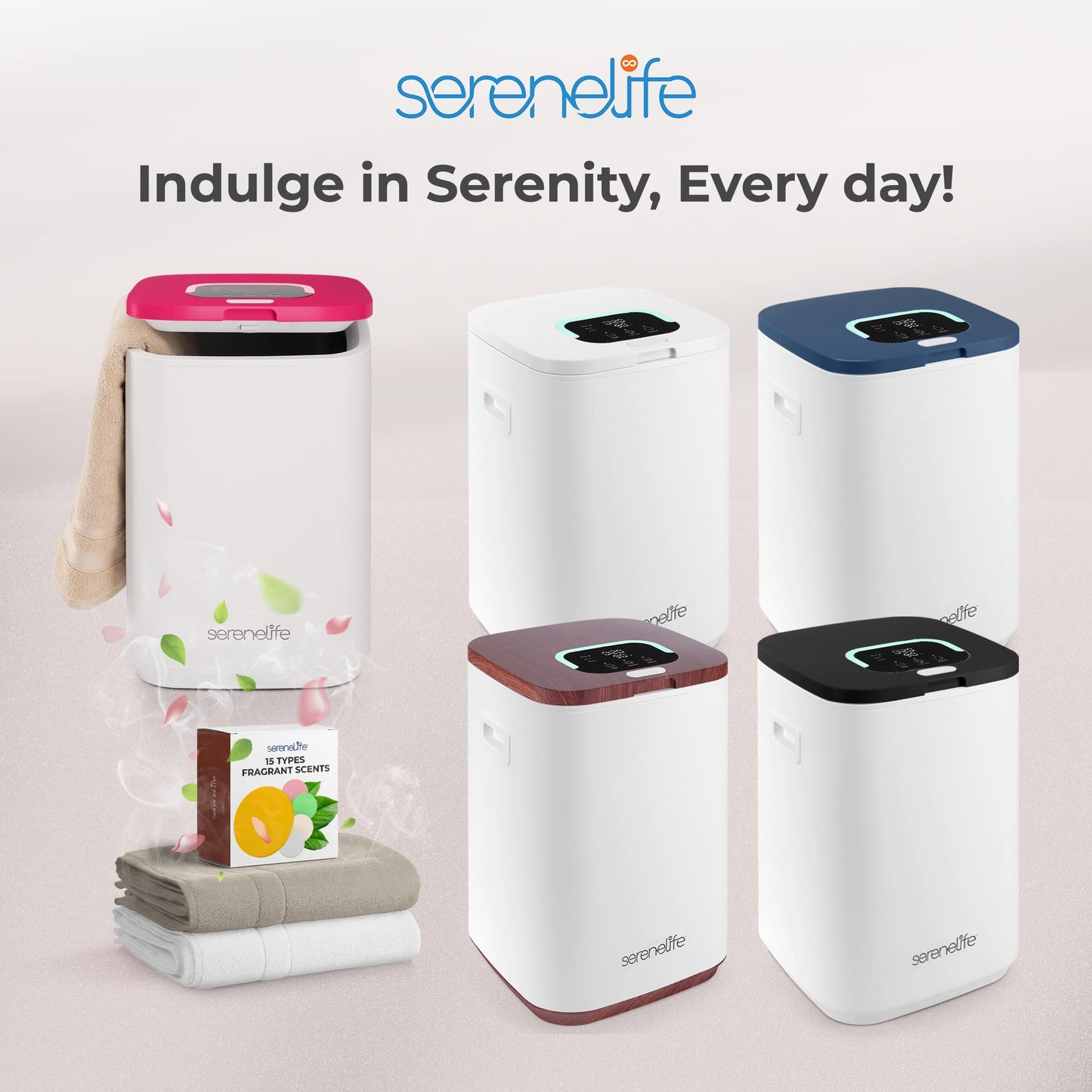SereneLife SLTLWSQ80 Warmer-23L Capacity Bucket with Timer Function, Fits Up to Two Oversized Towels for Bathroom, Pink