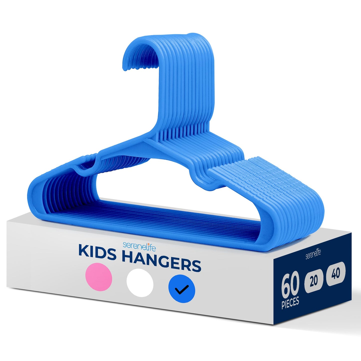 SereneLife 60 Pack Plastic Kids Hangers – Non-Slip Baby Hangers for Closet, Space-Saving Thin Design for Organizing Clothes, Infant, Toddler, and Newborn Clothing (Blue)