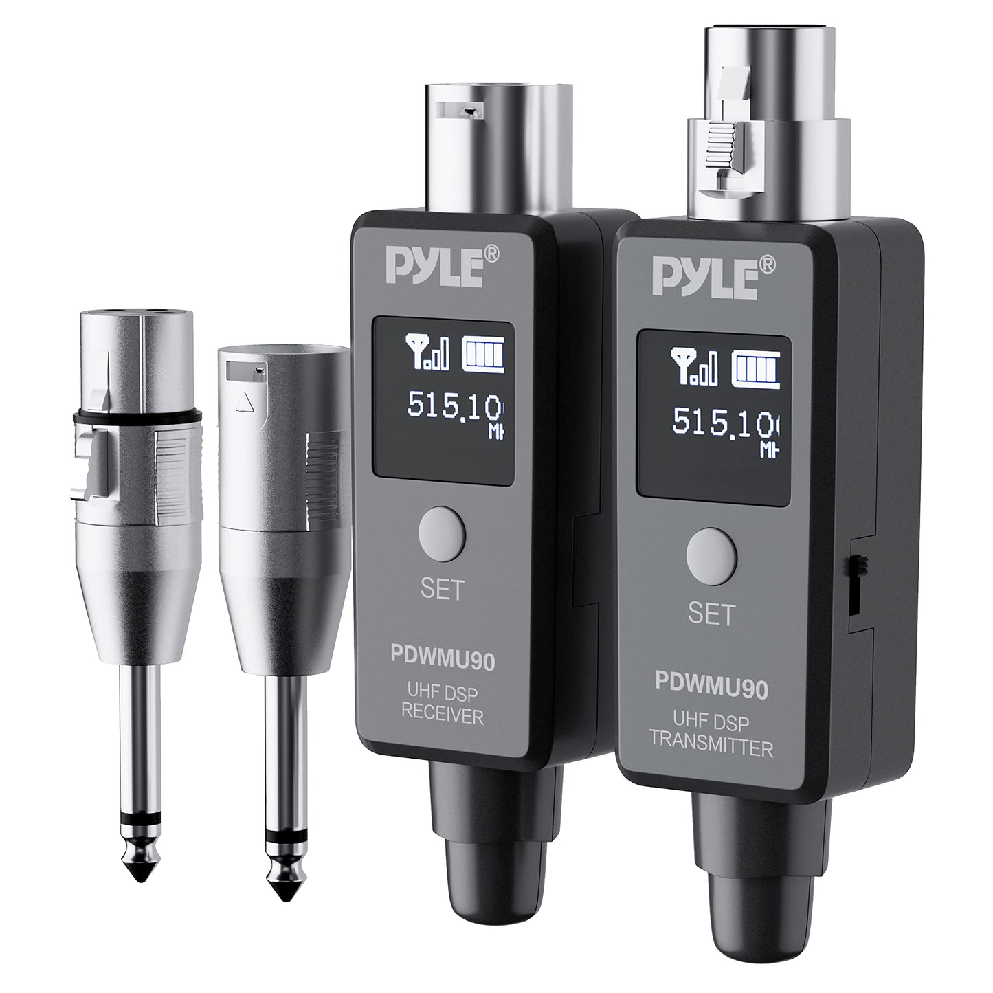 Pyle Multifunctional UHF Wireless XLR Adapter System,Transmitter And Receiver For Dynamic Microphones And Music Sources,48k Frequency Signal Transmission,USB Recharge Capable,90 Feet Range,Dark Gray