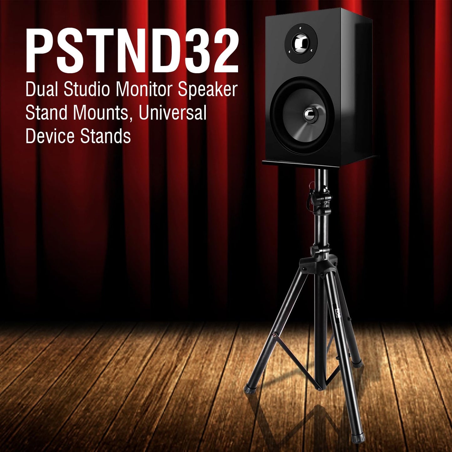 Pyle Adjustable Speaker Stand Pair – Dual Studio Monitor Tripod with Metal Base, Anti-Slip Speaker Pads, Height Adjustment from 34” to 53” – Ideal for Home, Studio, and DJ Use, 90 lbs Weight Capacity