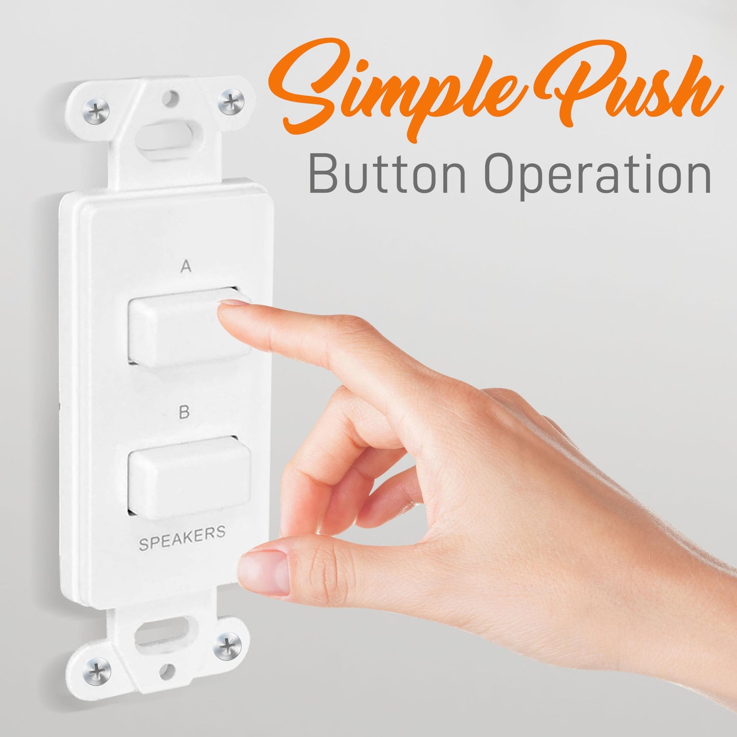 Pyle in-Wall Speaker Selector Switch - 120W Power Handling - Push Button - 3 Configurations(A,B,A+B) - Terminal Block Connectors - Universal Wall Plate - Compatible w/All Audio/Video Systems - PVCS2