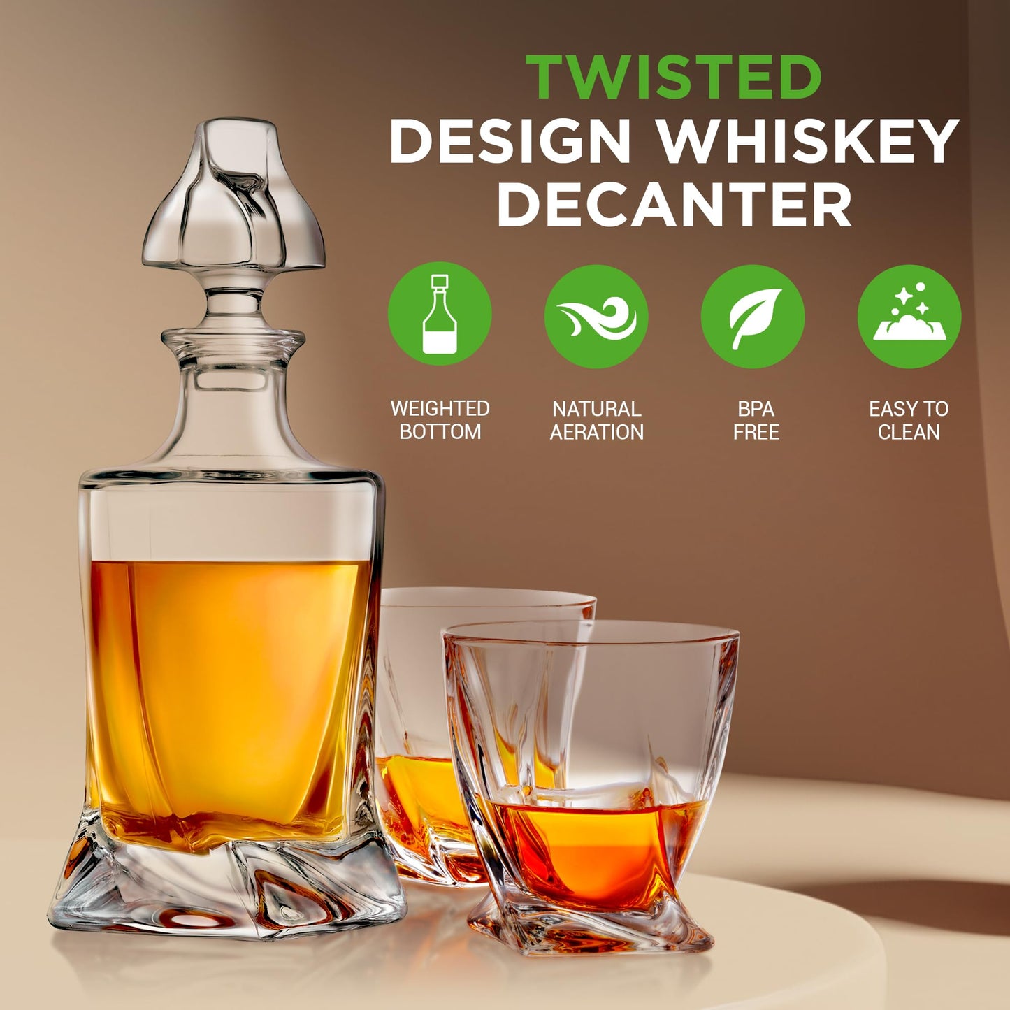 NutriChef Kitchen Whiskey Decanter, Crystal Glass, BPA Free, 750ml Capacity, Thick Bottom, Classic Design, Enhances Taste, Environmentally Friendly, Easy-to-Clean, Set Includes Decanter