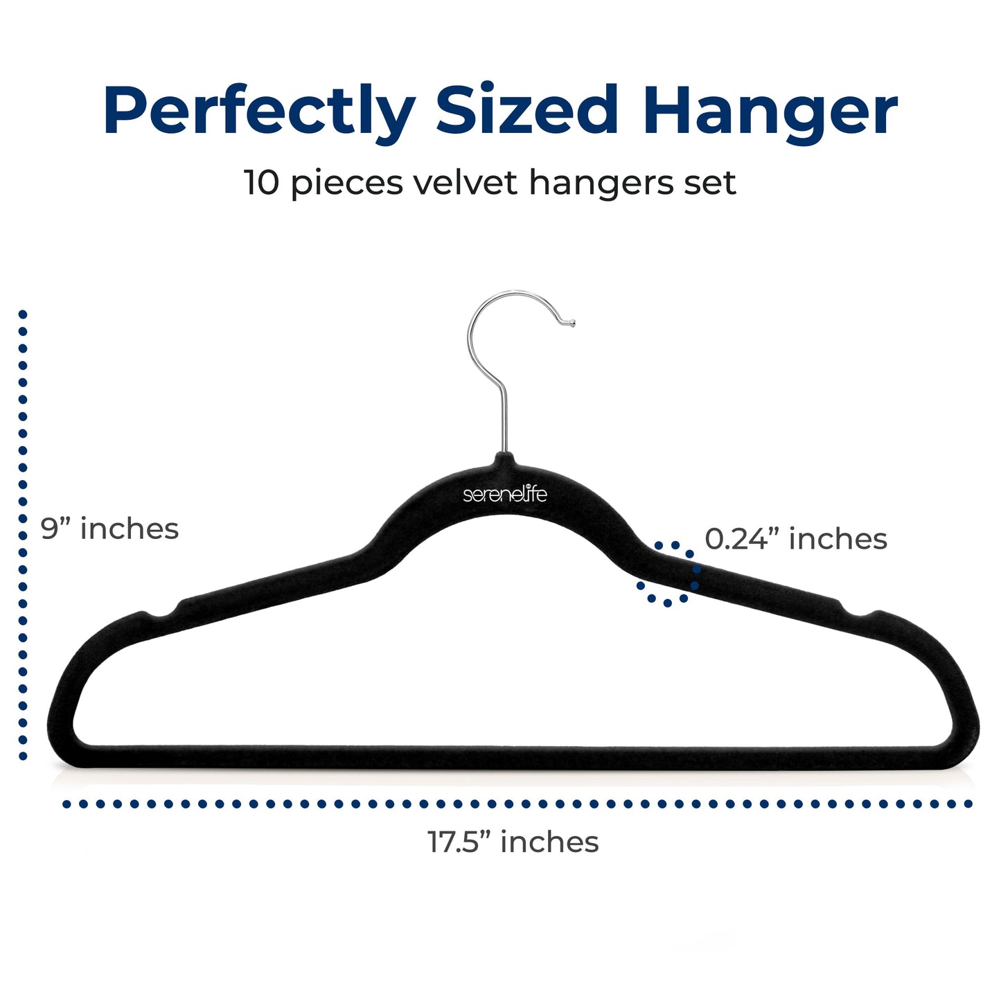 SereneLife 10 Pack Velvet Hangers - Non-Slip with 360° Swivel Hook - Ultra-Thin, Lightweight Velvet Hangers for Shirts, Sweaters, Hoodies, Kids Clothes & Dresses - Space-Saving