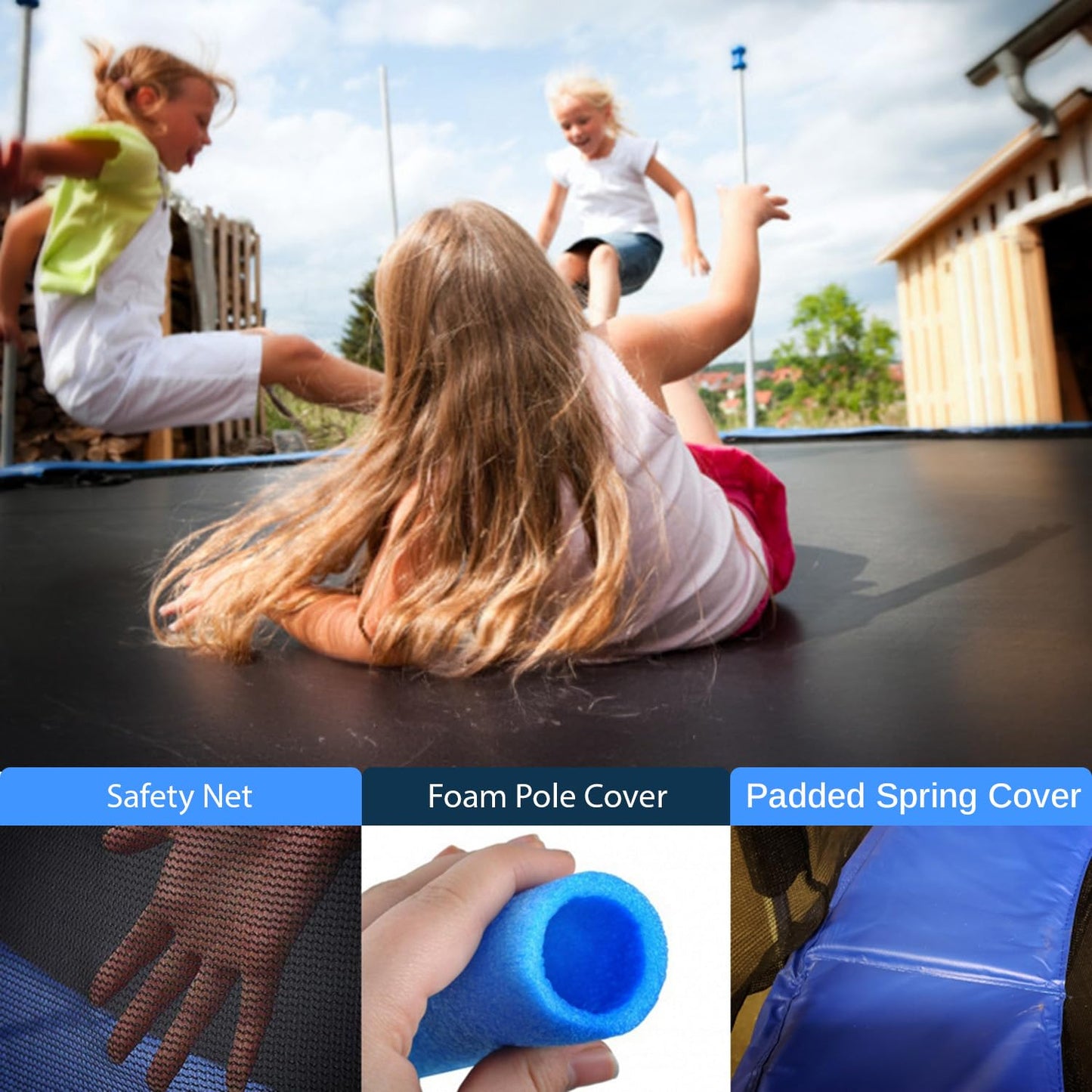SereneLife 12FT Trampoline Outdoor – Heavy-Duty Backyard Trampoline for Kids and Adults with Wide Jumping Surface, Stable L-Shaped Legs, Safety Net, ASTM Approved, Supports 264 lbs., 144 x 106 IN