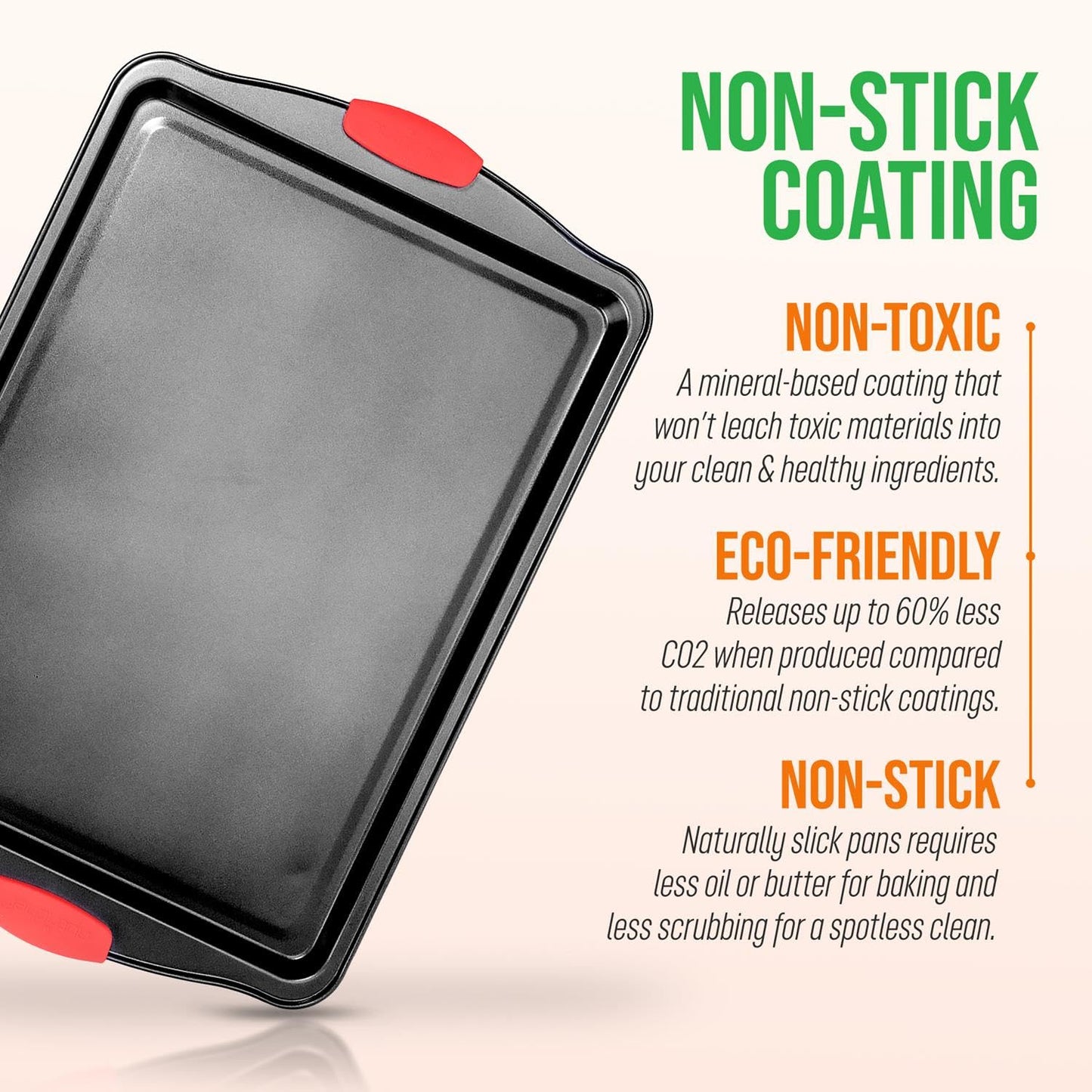 NutriChef Large Nonstick Cookie Sheet for Baking - 17" x 11" Carbon Steel Kitchen Oven Baking Pan, Premium Restaurant Grade Bakeware w/Red Silicone Handles - Easy to Clean, Black