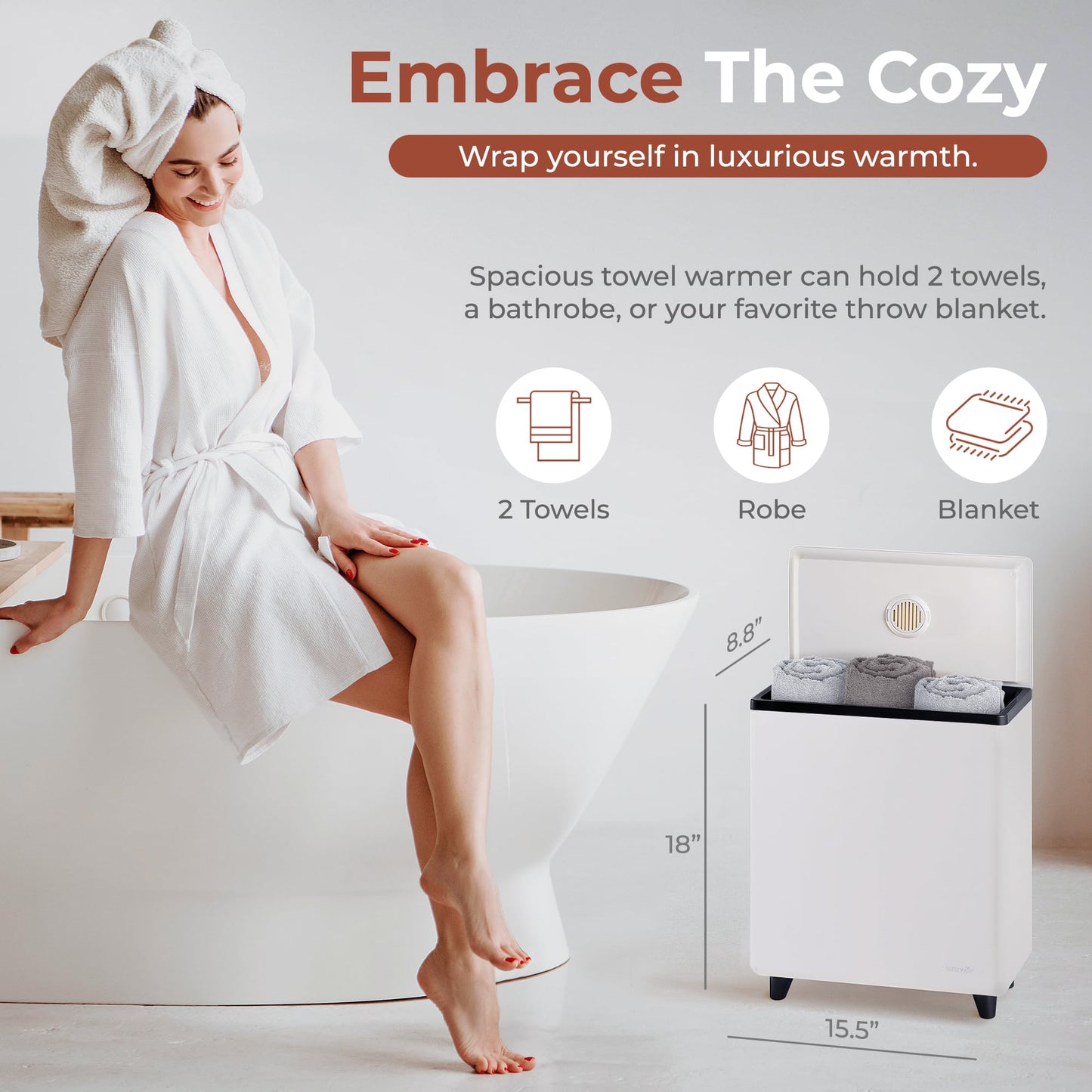 SereneLife Luxury Rectangle Towel Warmer - Spa & Bathroom Heater with Custom Fragrance, Auto Shut-Off, Fits 2 large Towels, Blankets, Bathrobes, PJ's - Perfect Gift for Him & Her (Black)