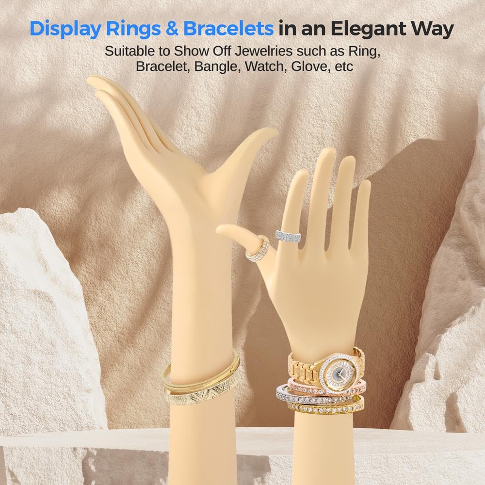 SereneLife Jewelry Hand Display Holder, 18.5-Inch Long Female Mannequin Hand, Perfect for Showcasing Rings, Bracelets, Bangles, Watches, Gloves, and Stylish Accessory Display