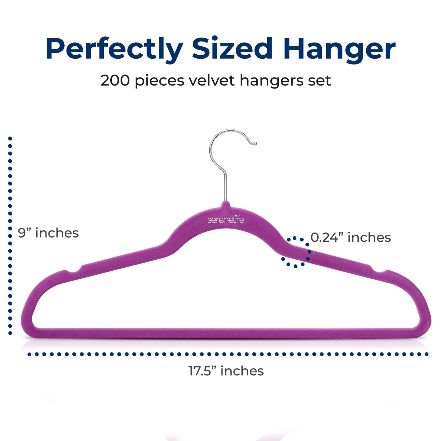 SereneLife 200 Pack Velvet Hangers - Non-Slip Felt Hangers with 360° Swivel Hook, Space-Saving, Ultra-Thin, Lightweight for Shirts, Sweaters, Hoodies, Kids Clothes & Dresses