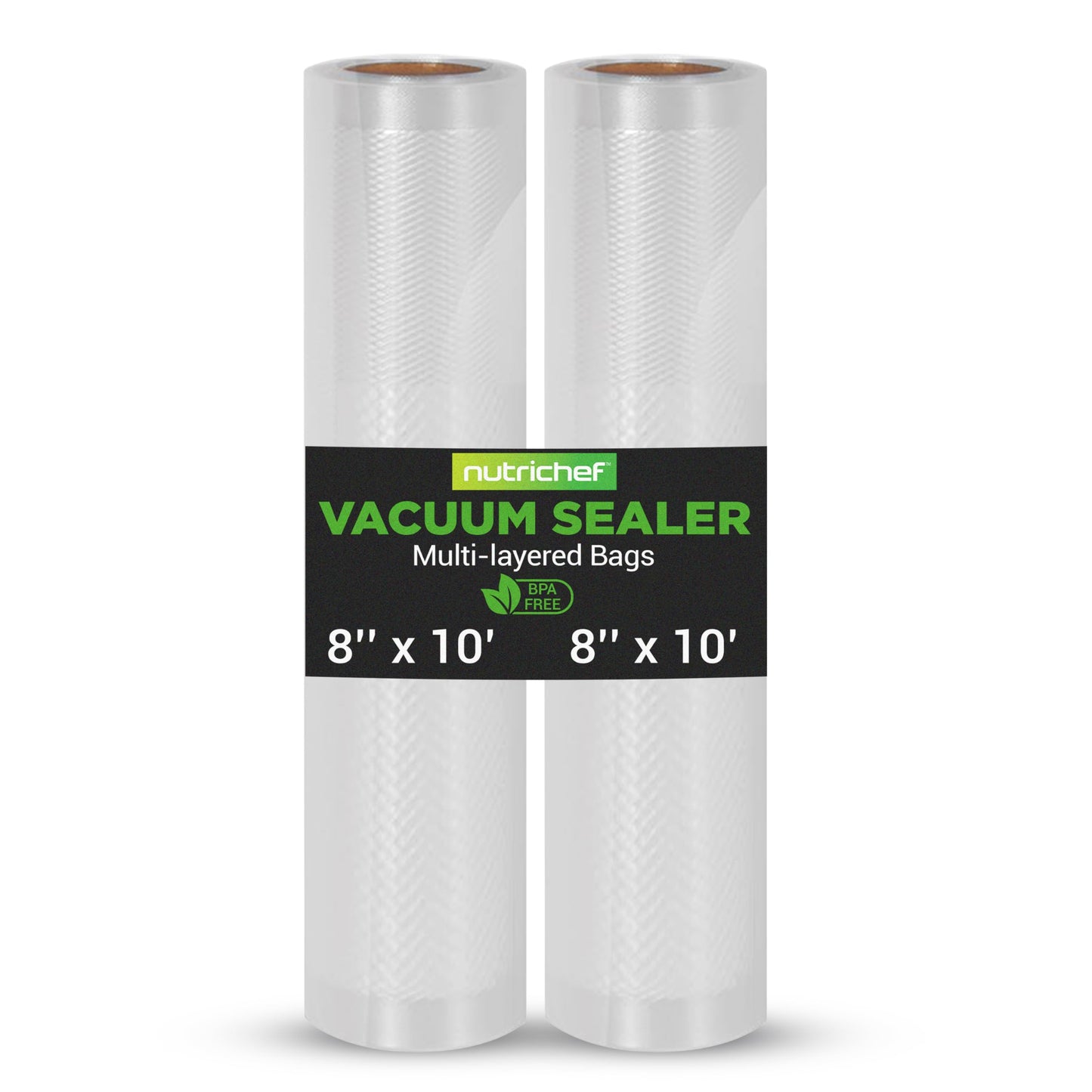 NutriChef Two 8"X10' 4 mil Commercial Grade Vacuum Sealer Food Storage Rolls | Create Your Own Size Bag! For NutriChef, and Other Brands
