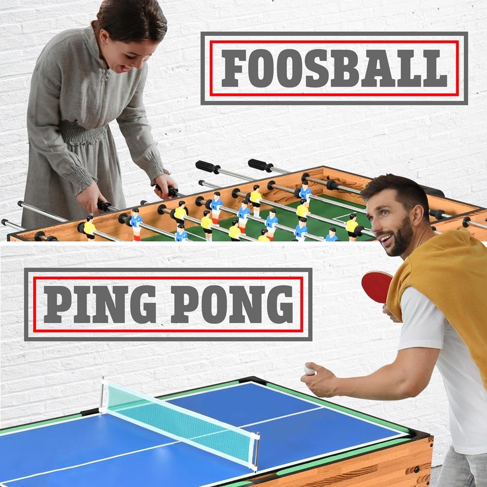 SereneLife 4in1 Multi Game Table, 48” Sports Arcade with Accessories, Ping Pong, Air Hockey, Pool Billiards, Soccer Foosball All in One, for Indoor and Outdoor, Family, Kids and Adults