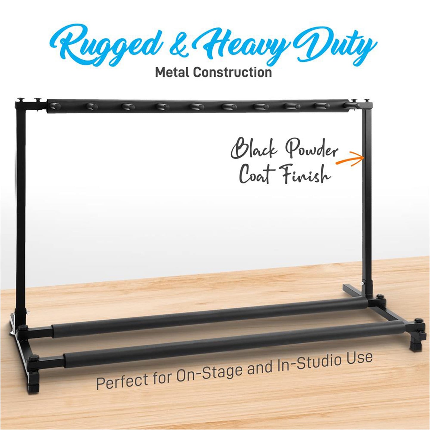 PYLE Guitar Rack – 9 Space Foldable Guitar Stand, Universal Portable & Collapsible Multi Guitar Holder, Easy Storage Guitar Support, Securely Holds Multiple Guitars- Acoustic, Electric, & Bass Guitars